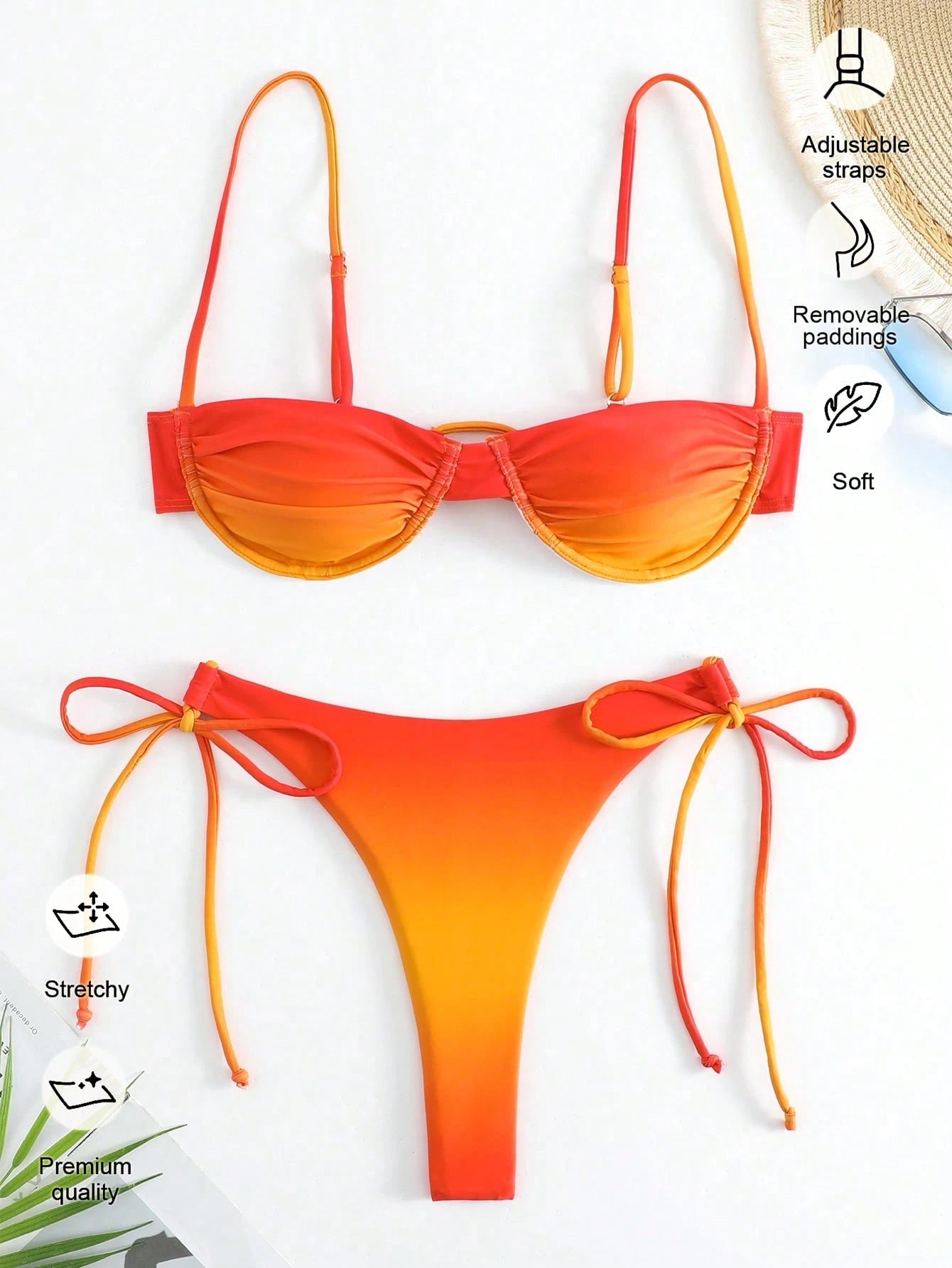 Women's Solid Color Splicing Fashionable Sexy Bikini Top And Bottom