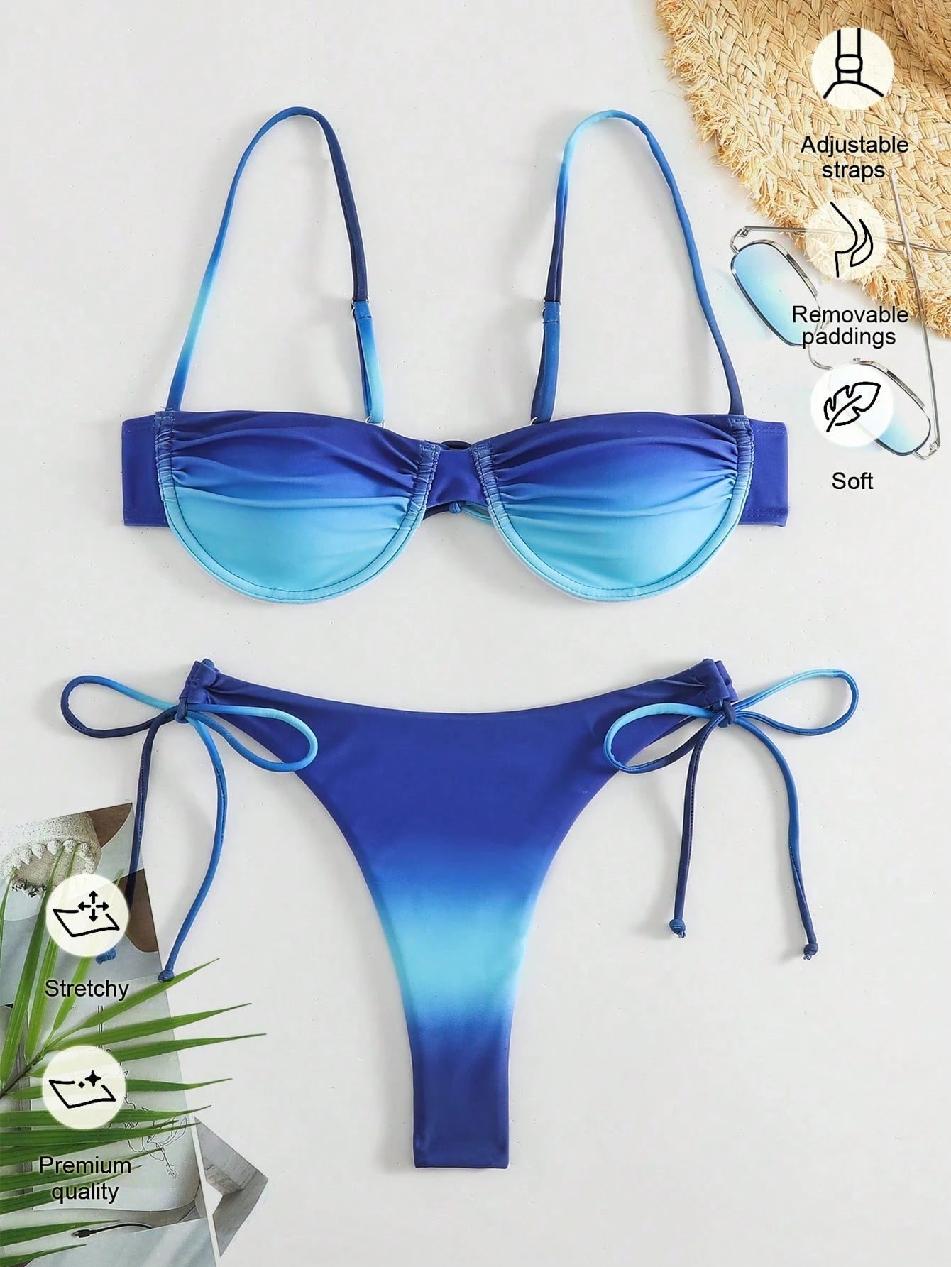 Women's Solid Color Splicing Fashionable Sexy Bikini Top And Bottom