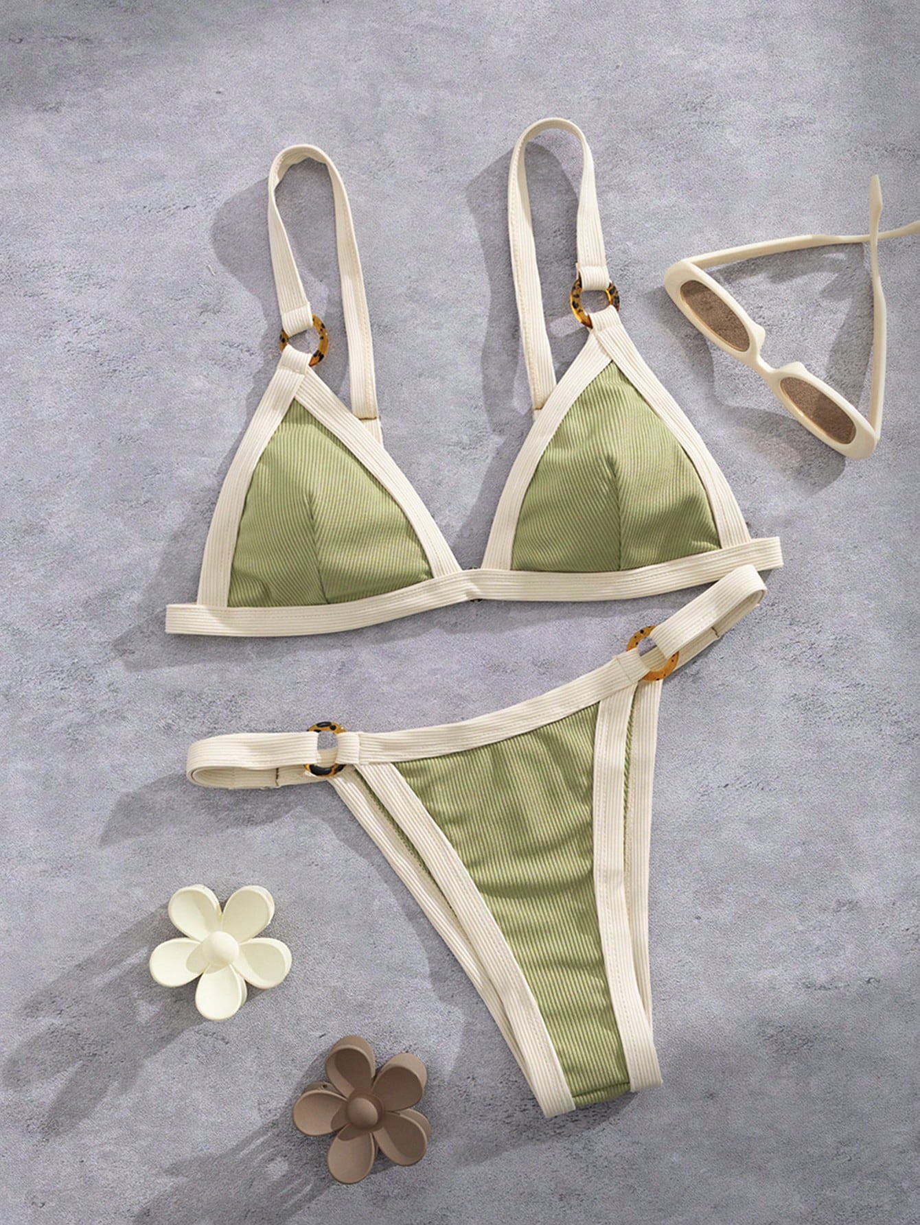 Women's New European And American Style Bikini Set Two Pieces Set Vacation Beach Summer Brown - image 6