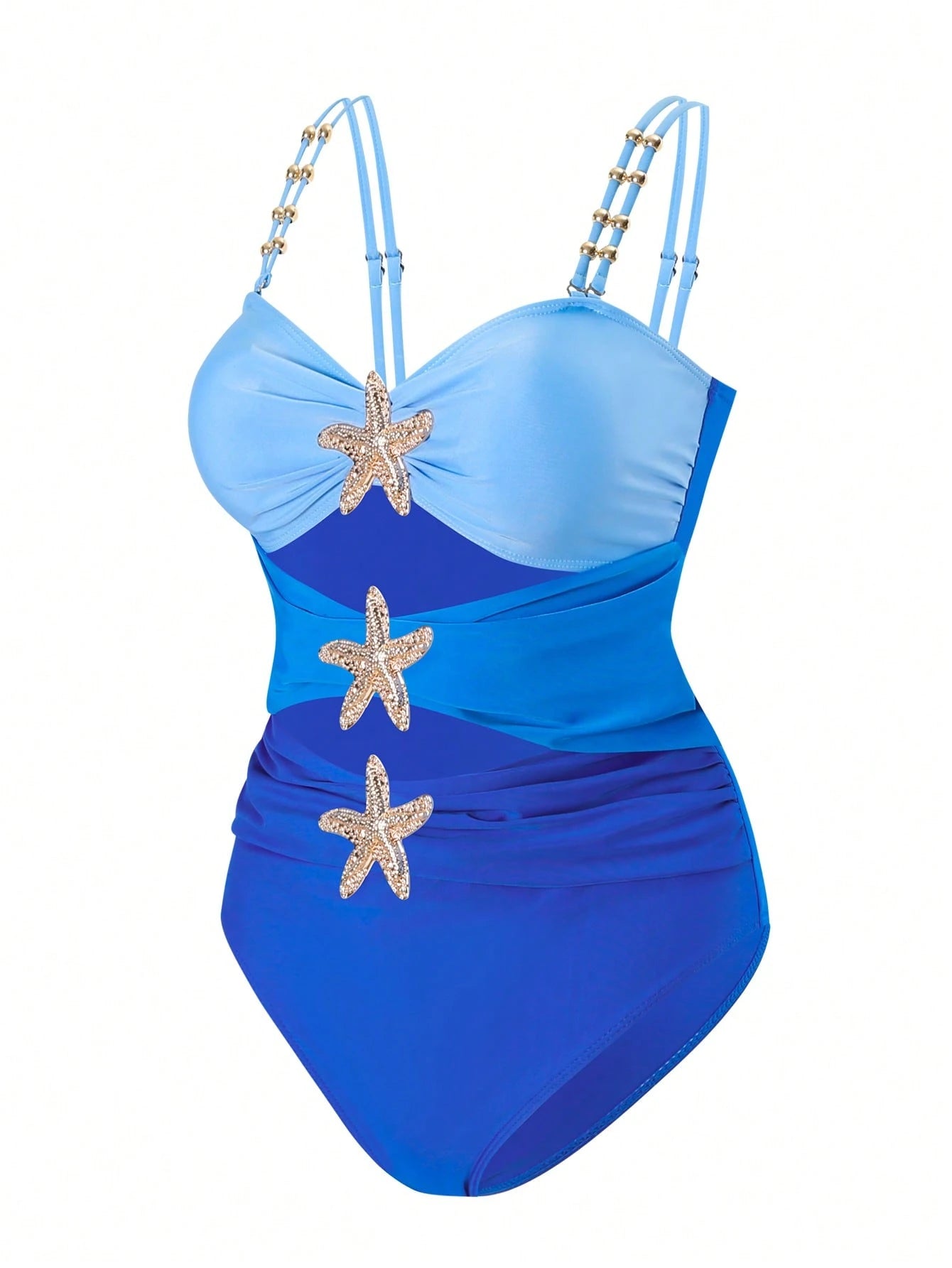 Swim Oasis Plus Size Onepiece Swimsuit, Ombre Blue To Navy Starfish Metal Decor, Simple & Elegant Beach - image 4
