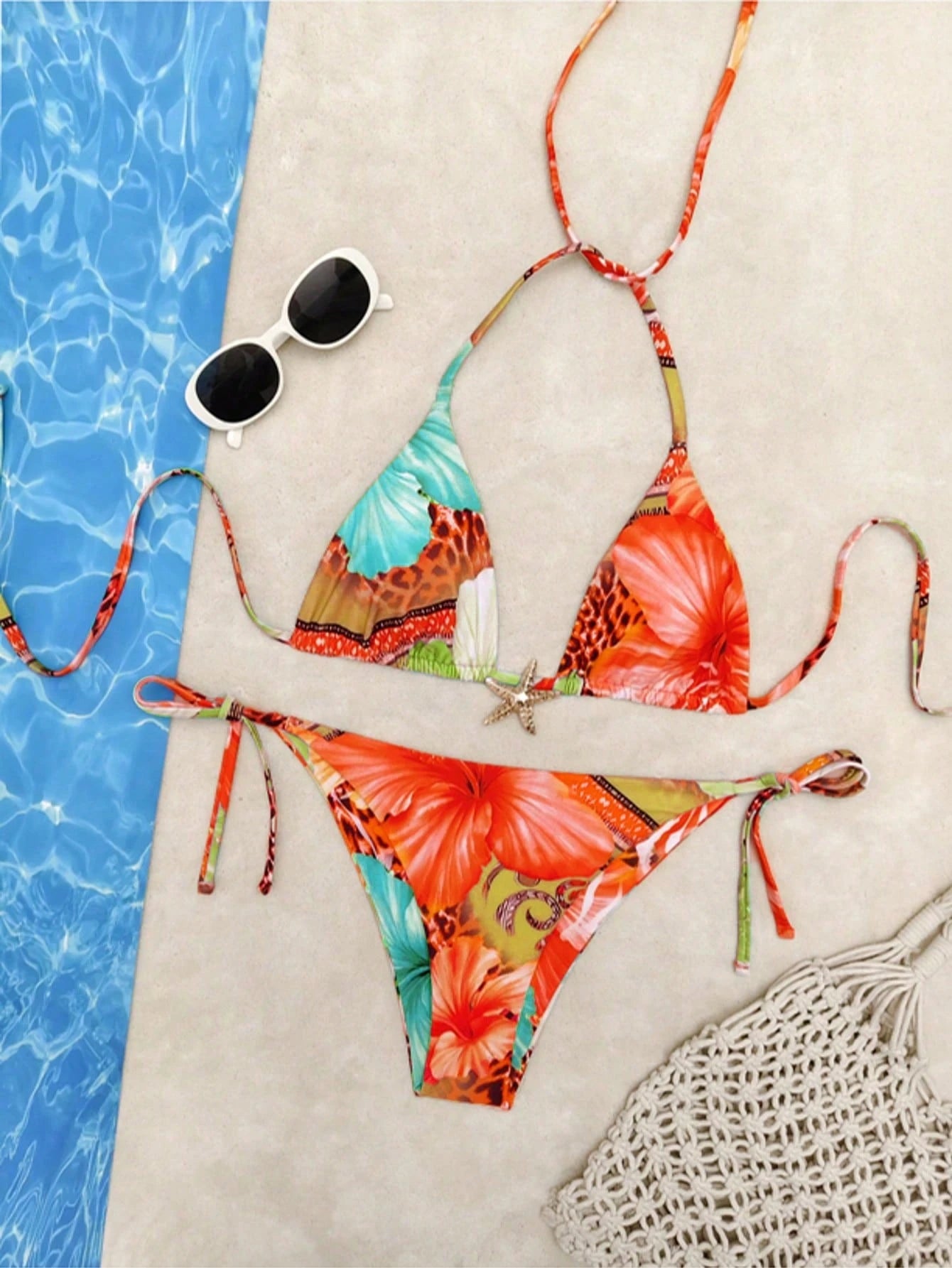 2pcs/Set Summer Vacation Random Leopard & Floral Print Metal Starfish
