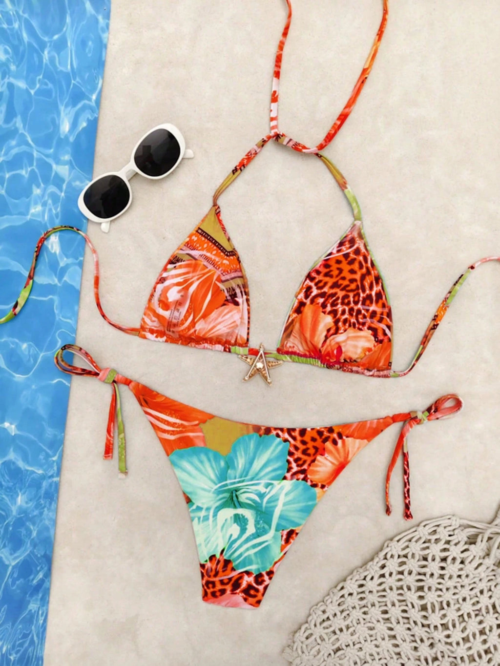2pcs/Set Summer Vacation Random Leopard & Floral Print Metal Starfish