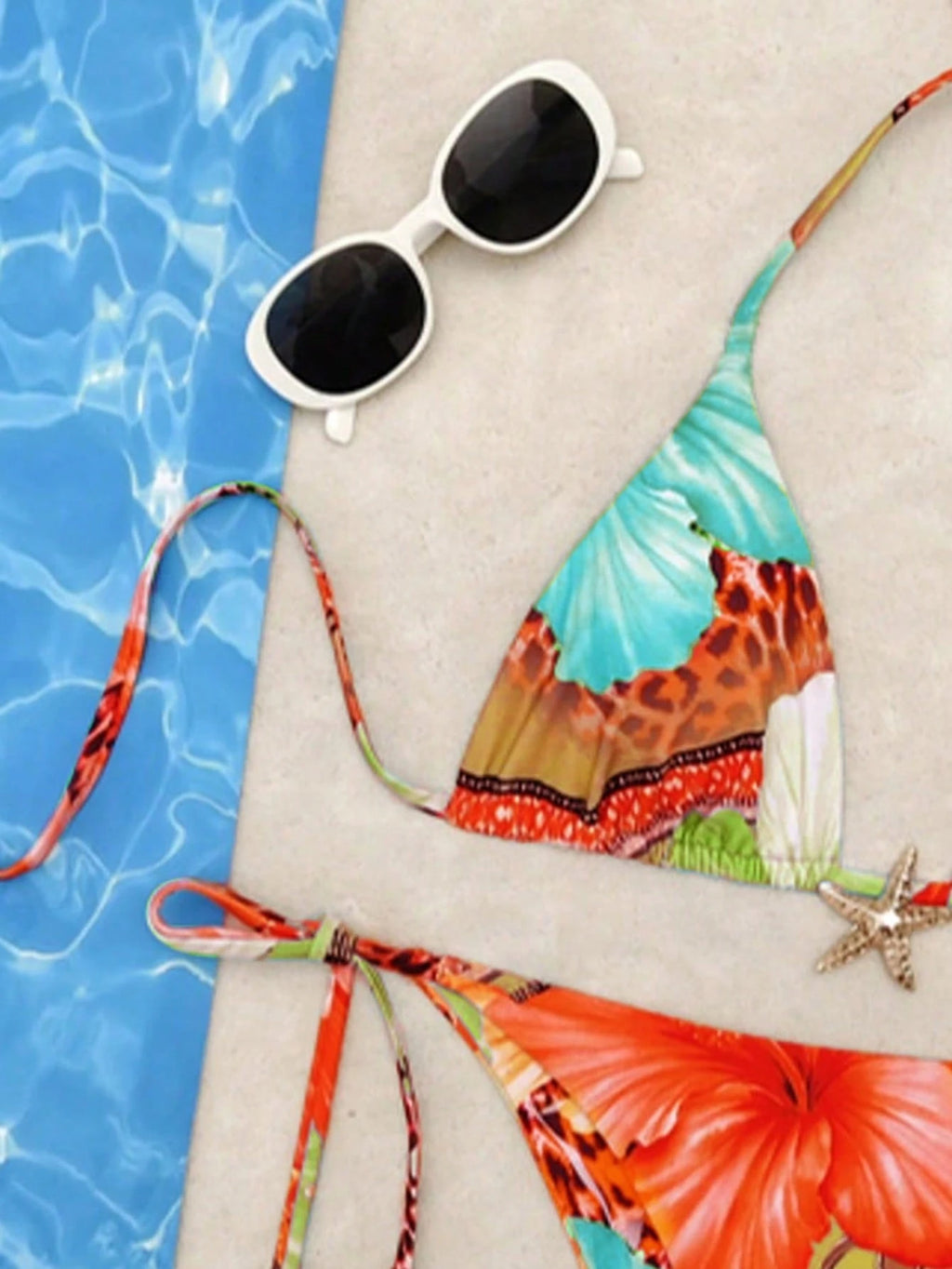 2pcs/Set Summer Vacation Random Leopard & Floral Print Metal Starfish