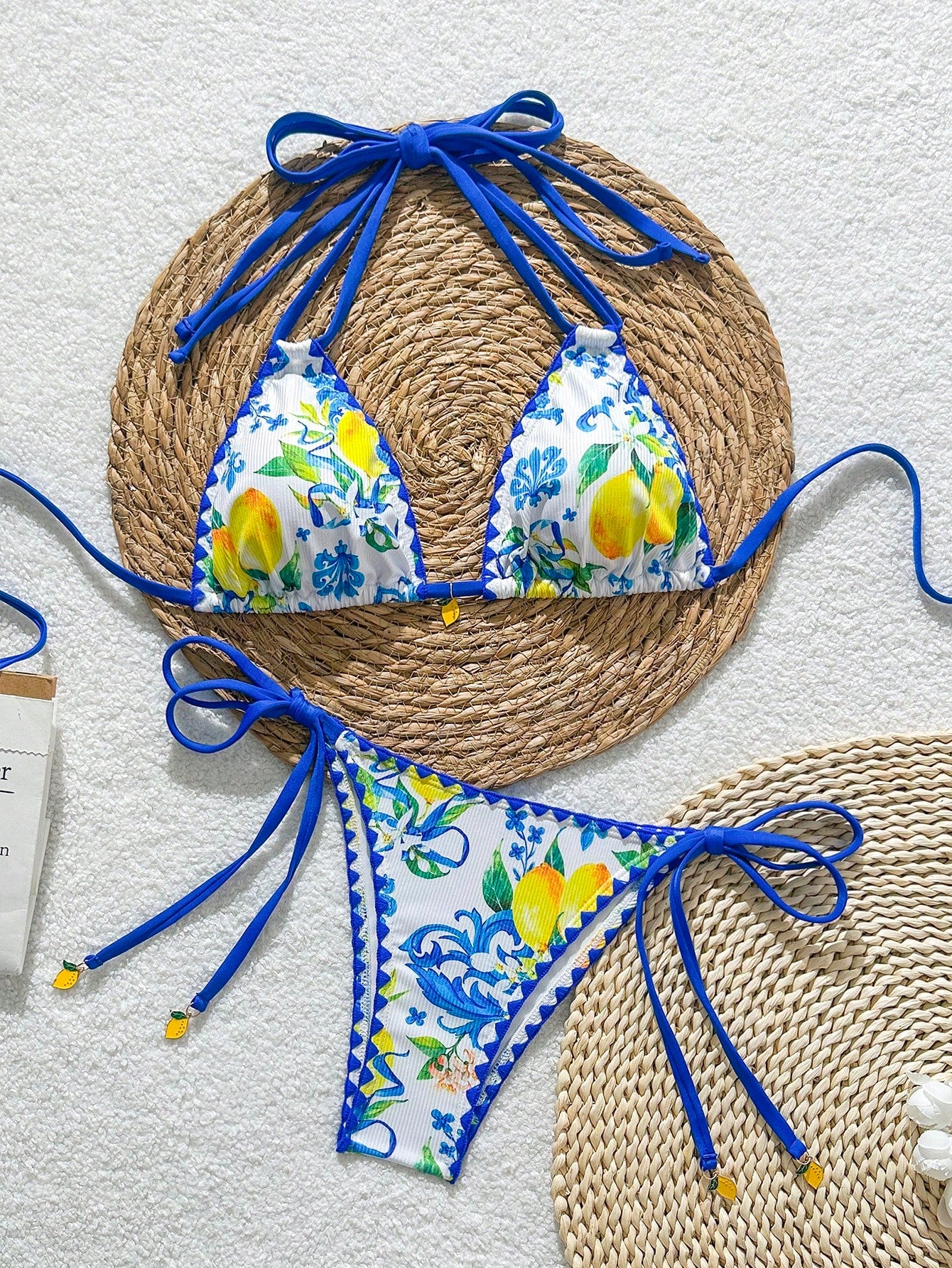 Swim Mod New Summer Fruit Print Shell Trim Cute Women's Bikini
