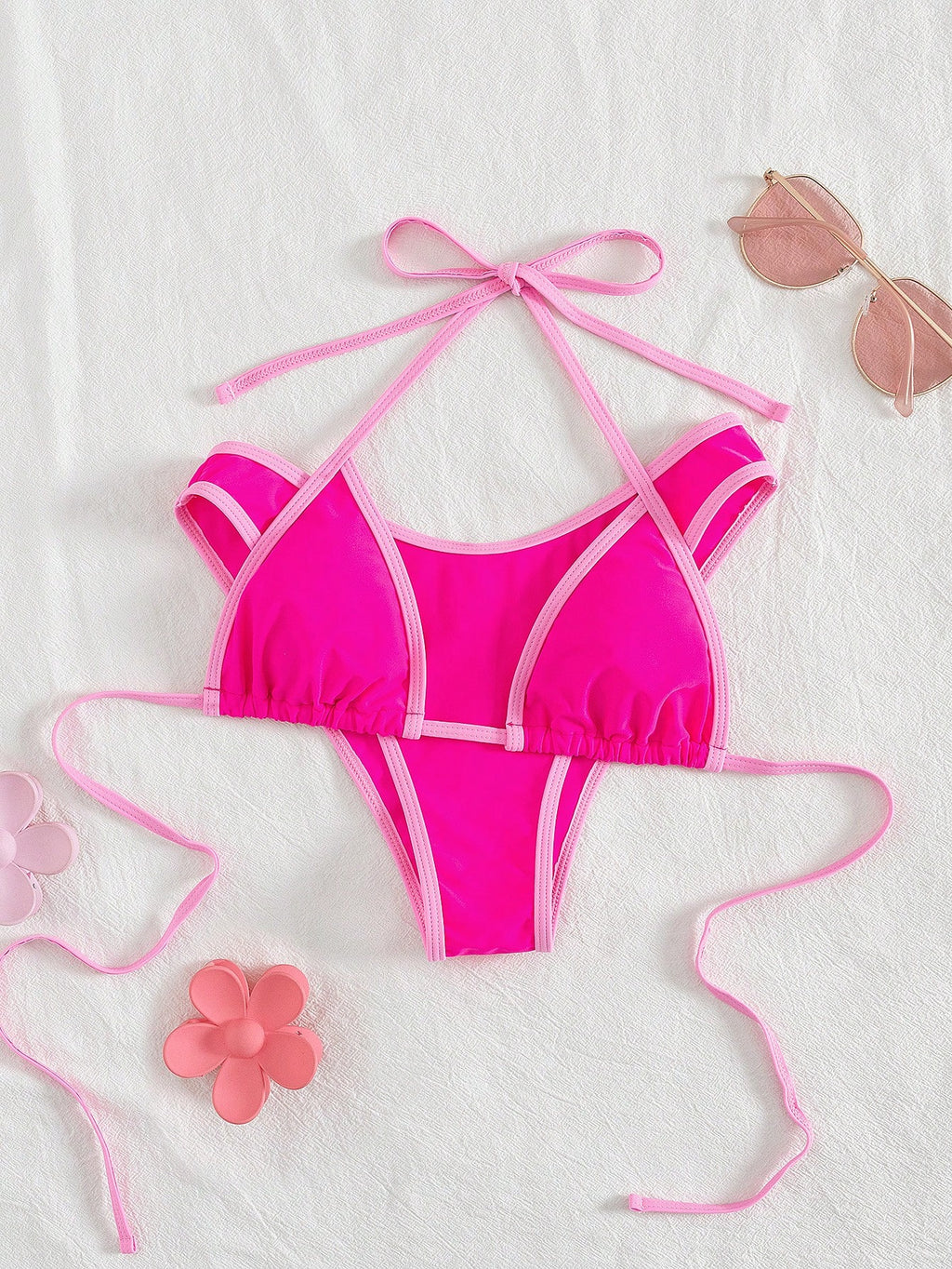 PEPPERMOLLY New Solid Color Soft Padded Halter Tie Sexy Bikini,