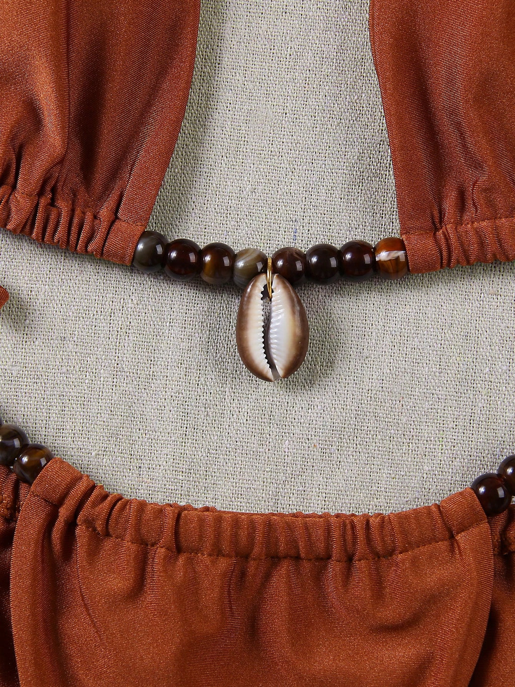 Women's Fashionable Elegant Brown Sexy Beaded Shell Decor Halter