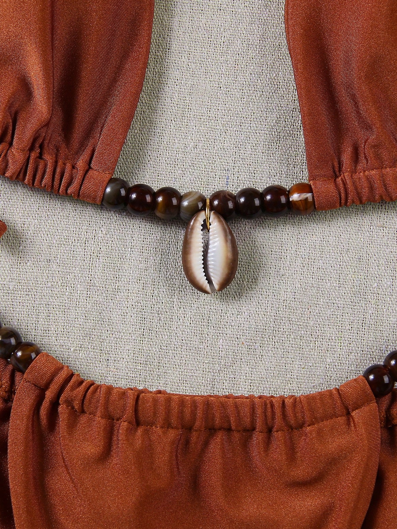 Women's Fashionable Elegant Brown Sexy Beaded Shell Decor Halter