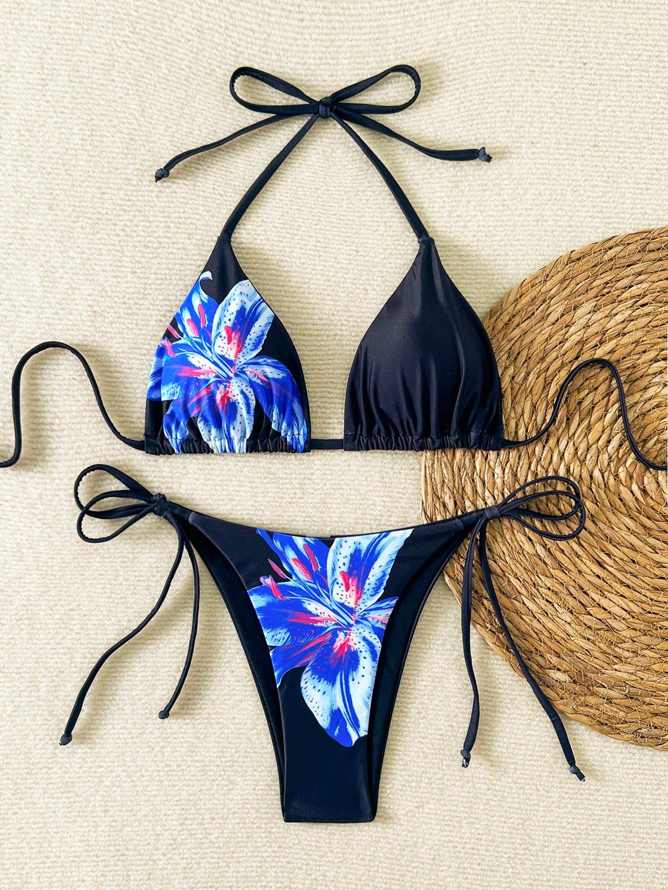 Women's Floral Print Tie-Front Bikini Set, Includes Triangle Top And