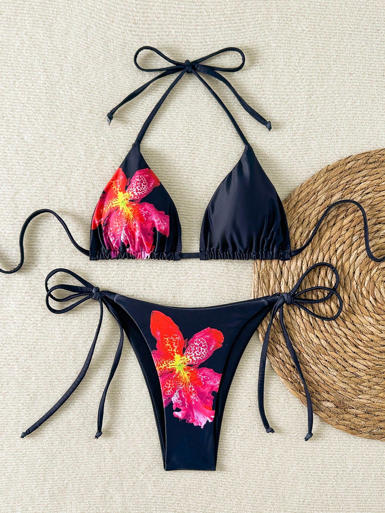 Women's Floral Print Tie-Front Bikini Set, Includes Triangle Top And