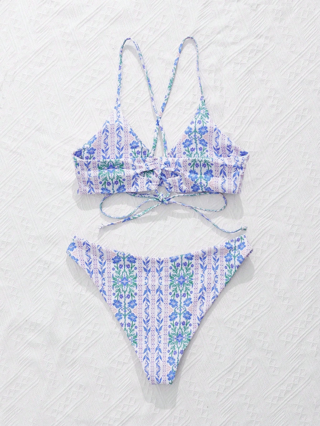 Swim Mod Ditsy Floral Casual Spaghetti Strap Bikini Swimwear, Wireless Vacation