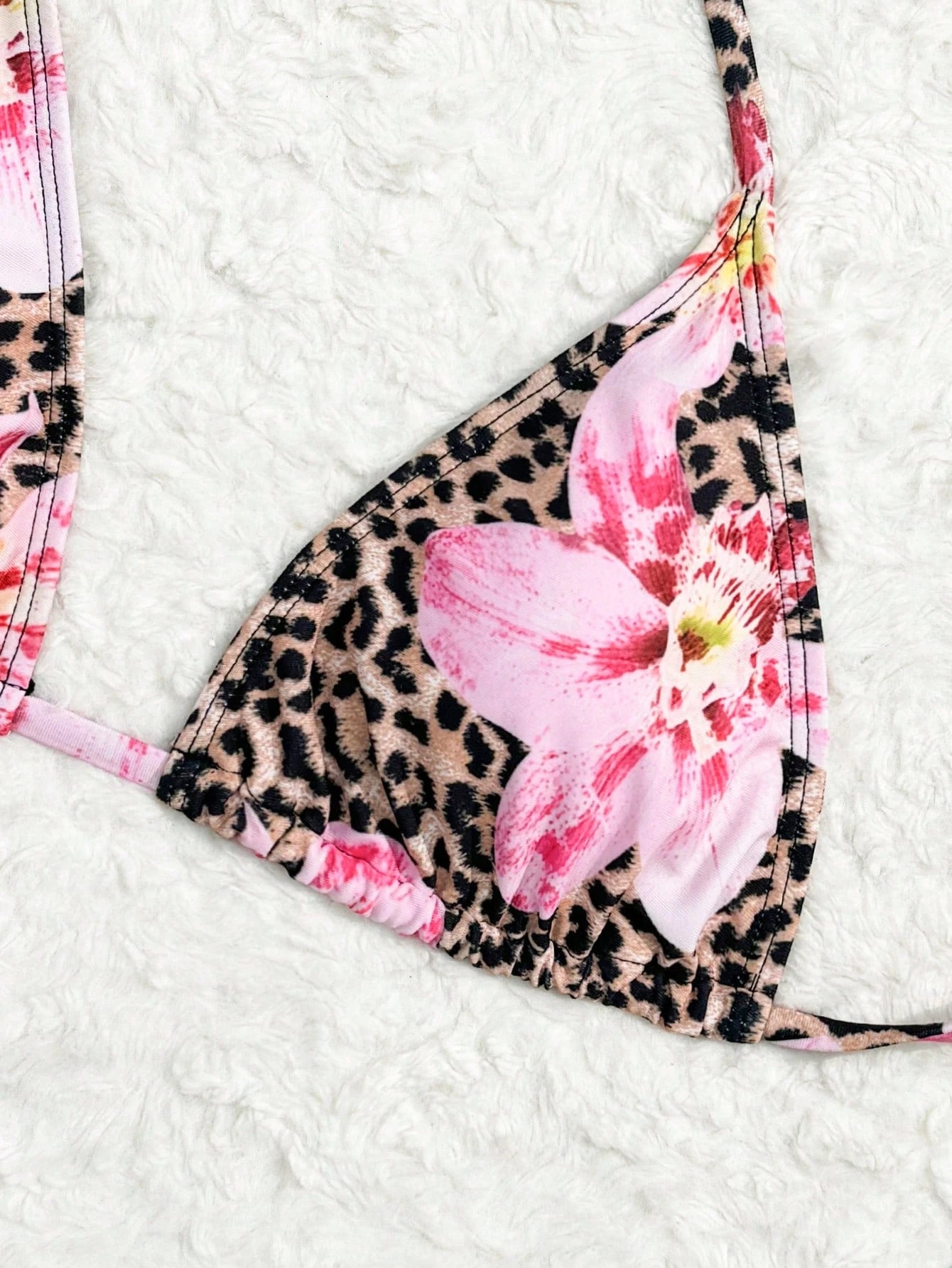 Slaydiva 4pcs/Set Women Pink Summer Boho Flowy Beach Holiday Holiday Leopard Tropical Plant Bikini,Side - image 7