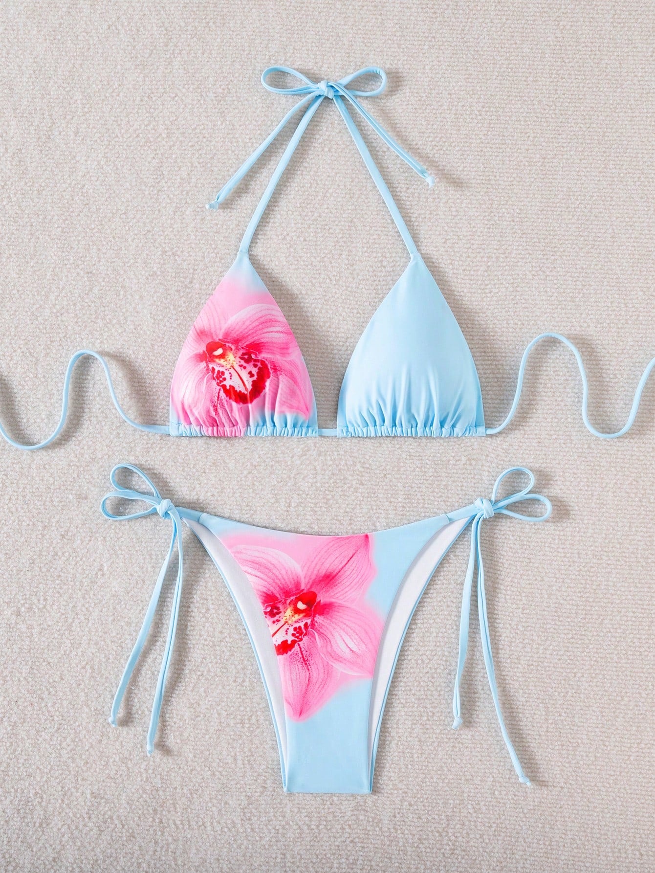 Women's Floral Print Tie-Front Bikini Set, Includes Triangle Top And