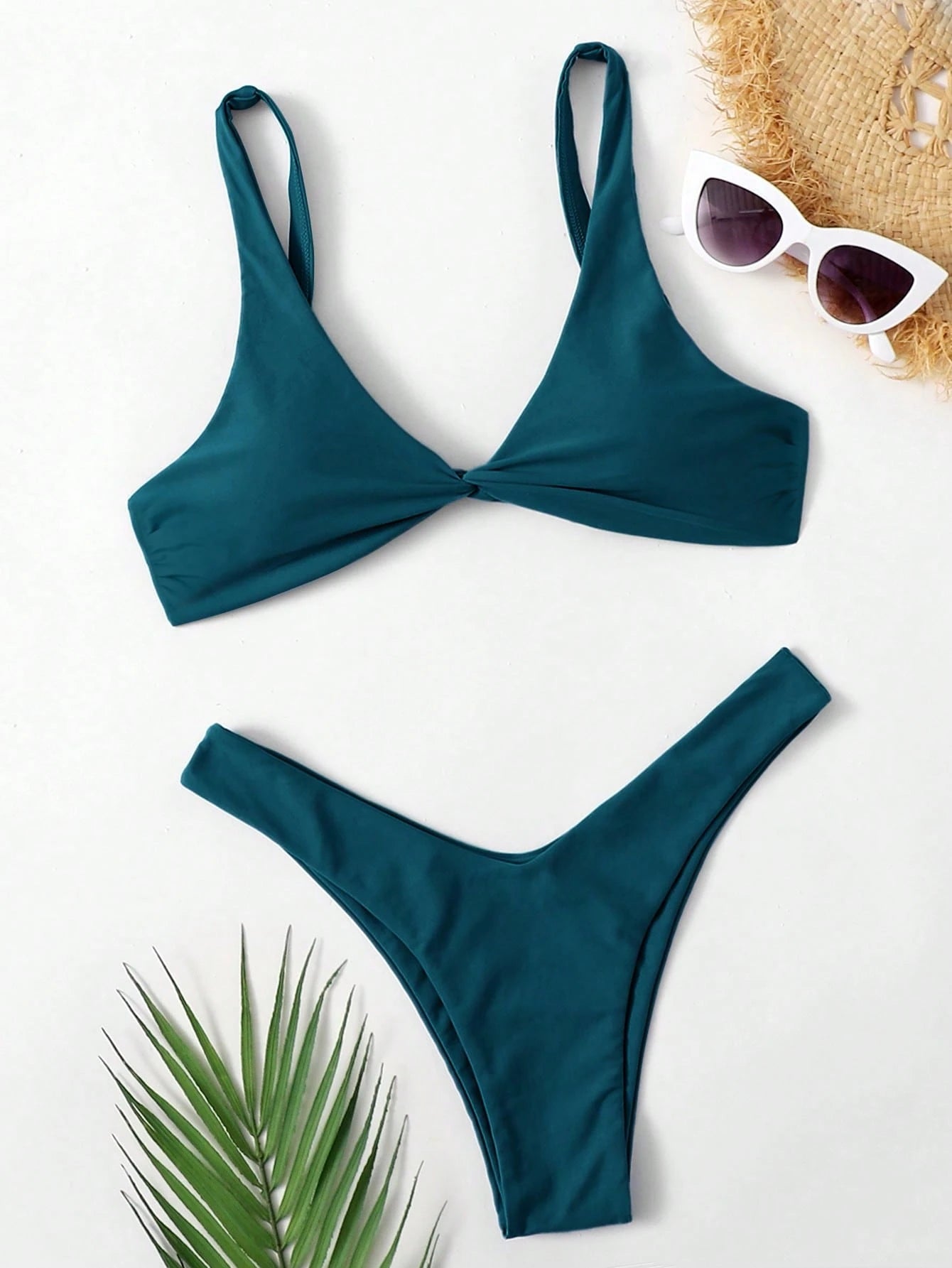 Swim Mod Fish Scales Print Knot Front Swim Top & Swim Bottom Bikini