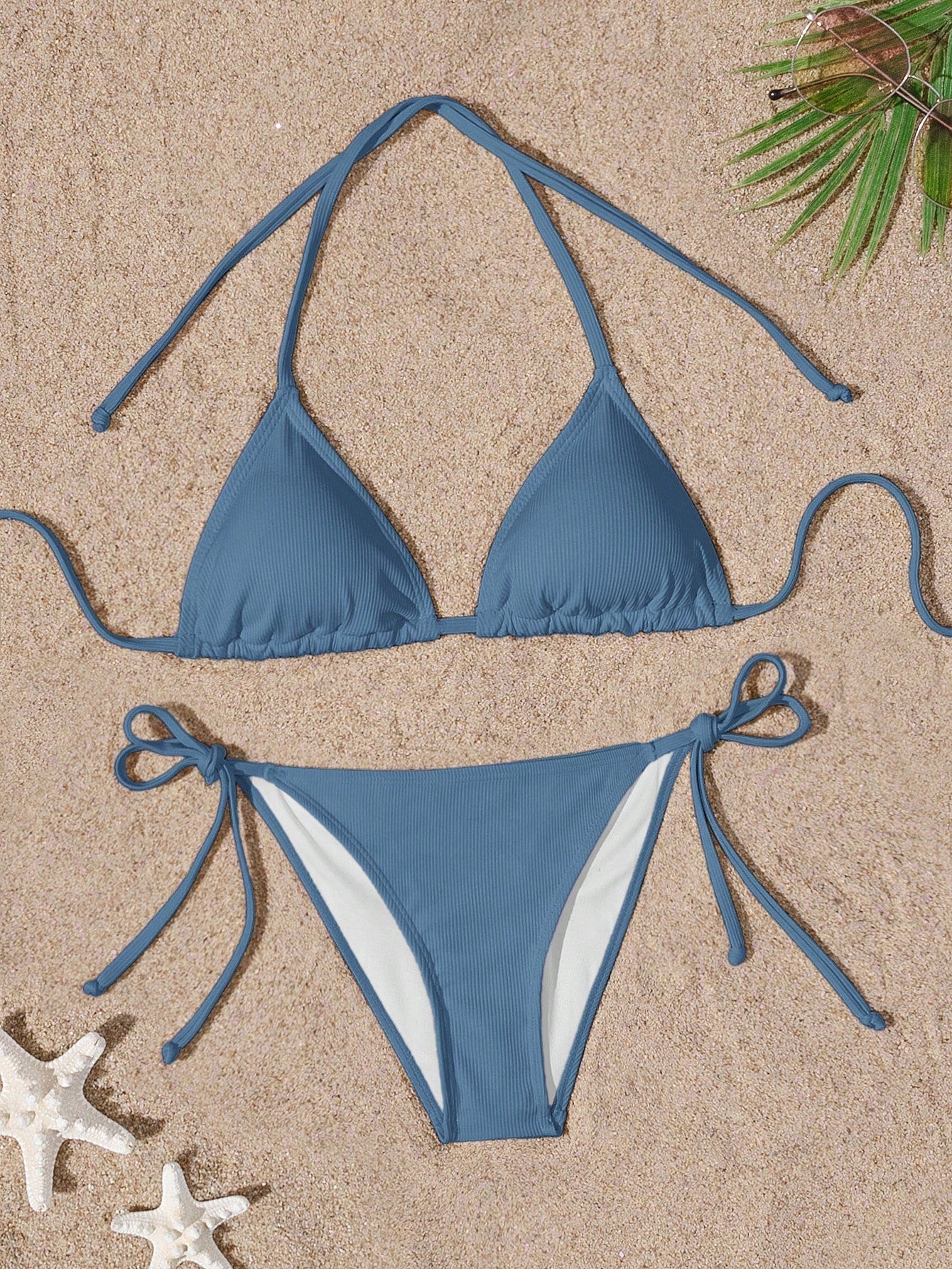 Swim Basics Summer Beach Women's Solid Color Halter Neck Tie Sexy