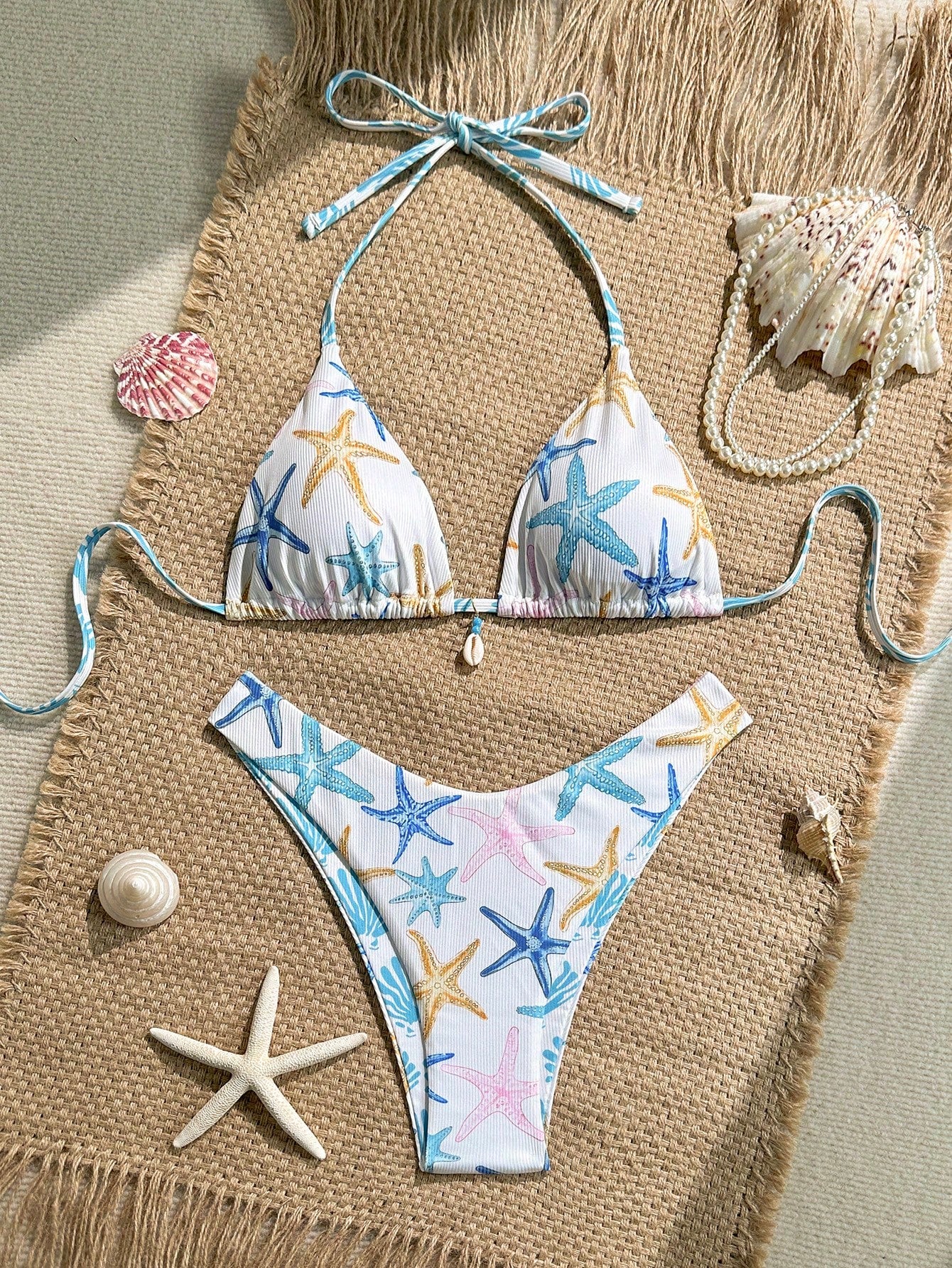 Swim Mod 2pcs/Set Summer Holiday Random Print Textured Shell