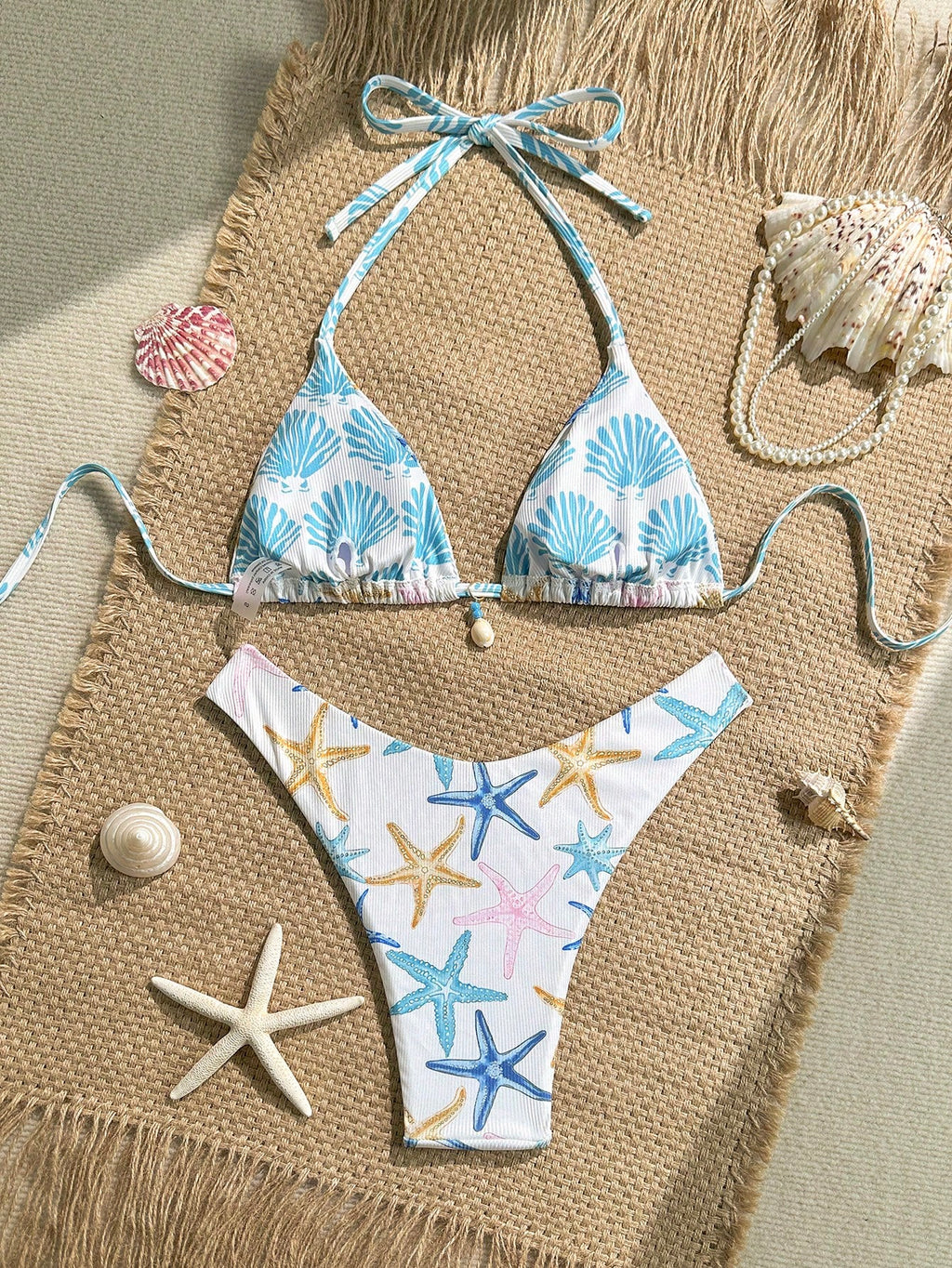 Swim Mod 2pcs/Set Summer Holiday Random Print Textured Shell