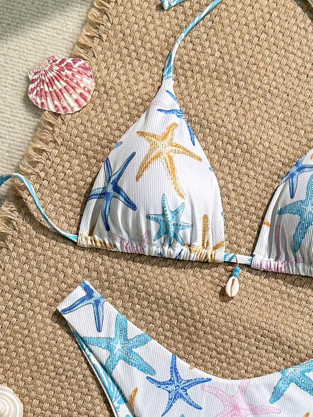 Swim Mod 2pcs/Set Summer Holiday Random Print Textured Shell