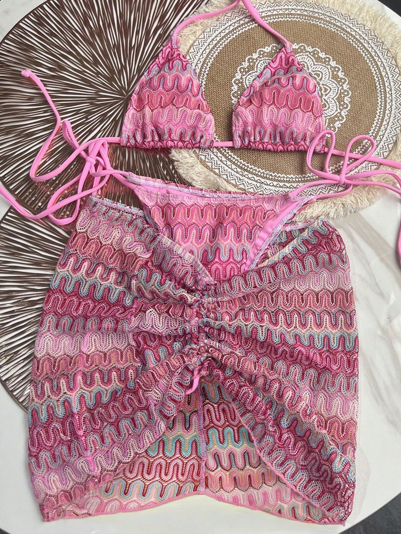 Bikinx Women's Summer Beach Wavy Pattern Halter Tie Sexy Bikini Set
