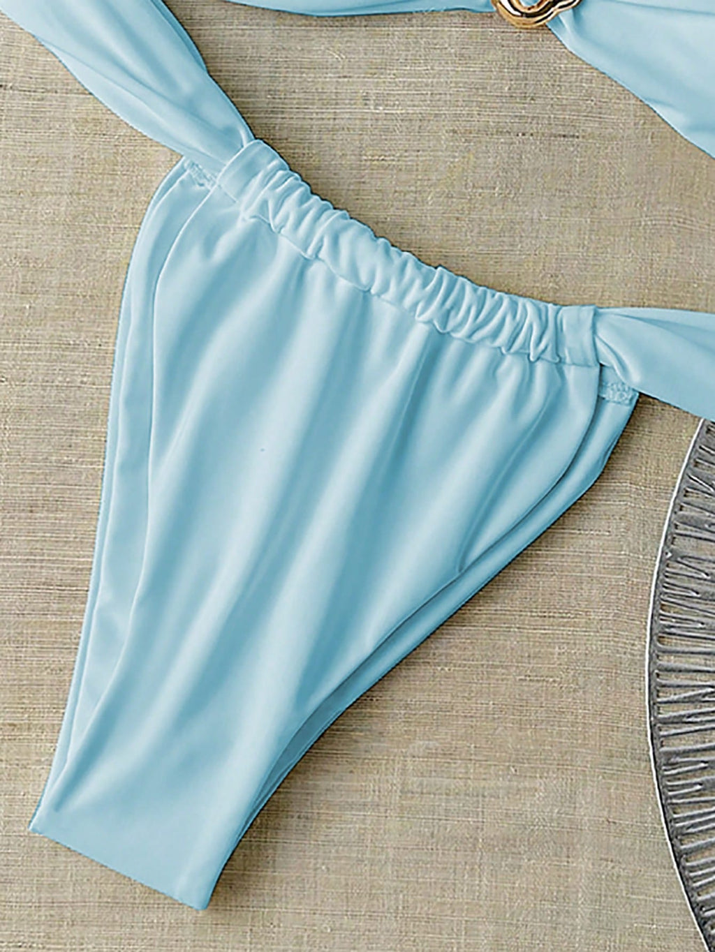 Swim Chiccia Women's Summer Solid Color Bandeau Metallic Accent & Thong Bikini Swimwear Set, Sexy - image 14
