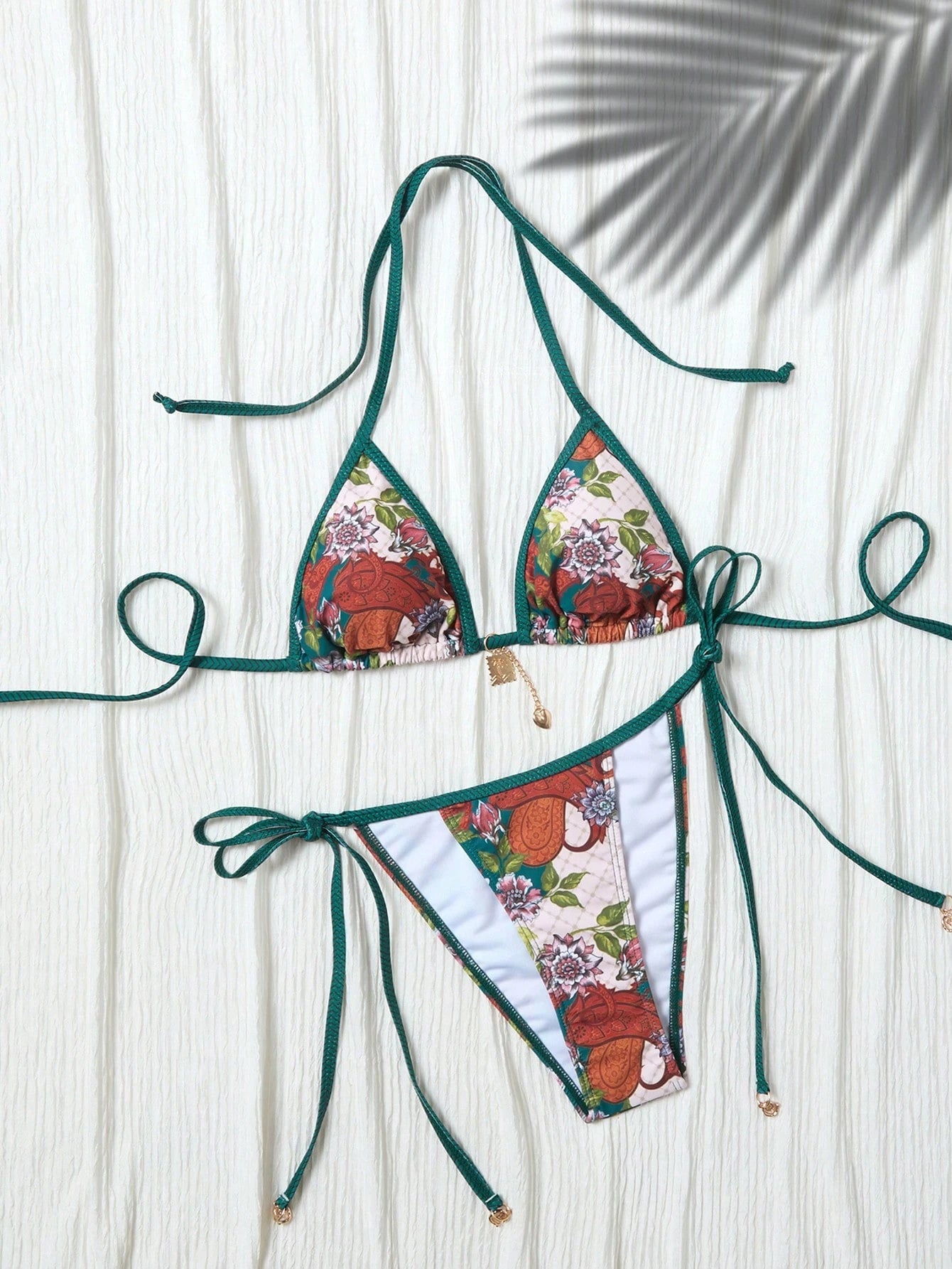 2pcs/Set Women New Fashion Ditsy Floral Backless Bikini Swimwear With Metal Accessories Vacation - image 4