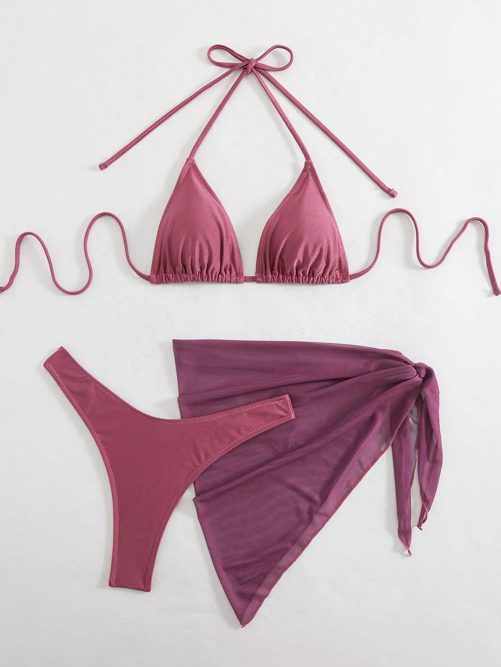 LUCKY HOLIDAY 3pcs Sexy Mesh Dress Bikini Set, Summer Vacation Beach