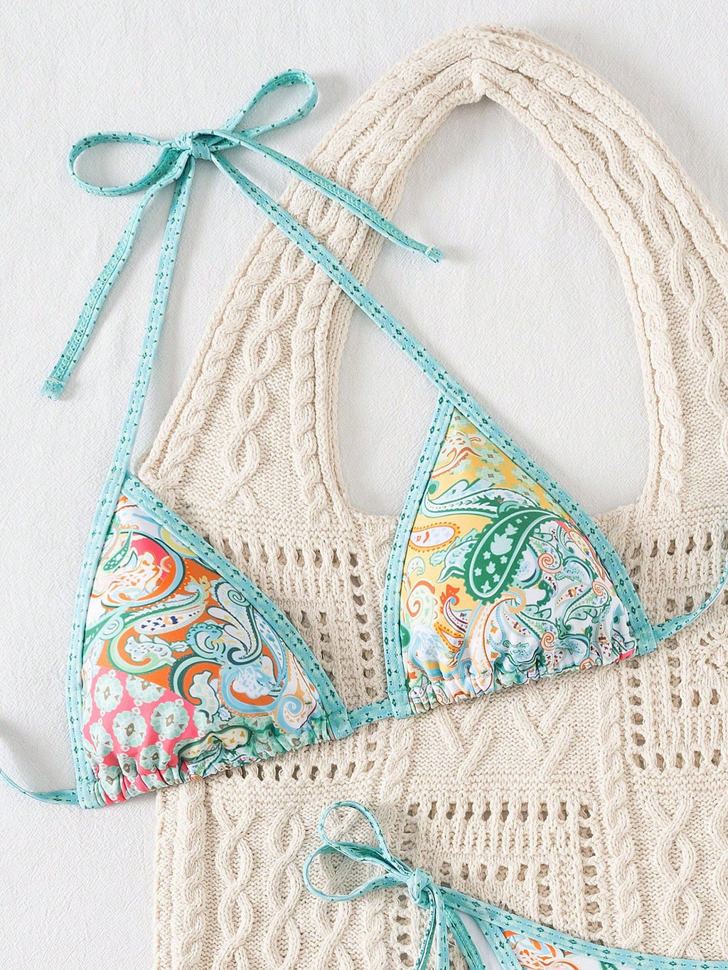 Swim Vcay Women's Summer Vacation Beach Paisley Print Halter Neck