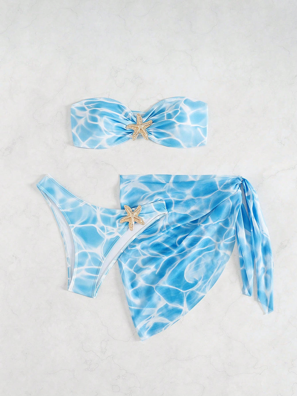 Swim Vcay Women's 3-Piece Swimwear Set With Bandeau Top, Starfish
