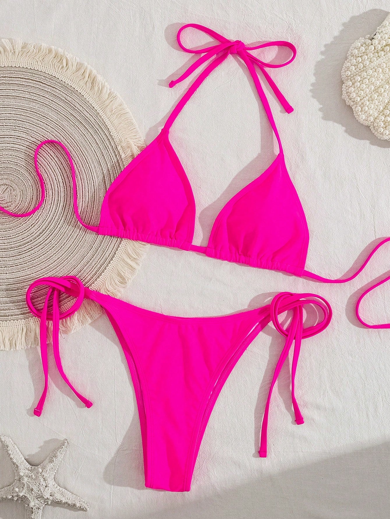 Swim Mod Women's Solid Color Halter Neck Bikini Set, Summer Vacation