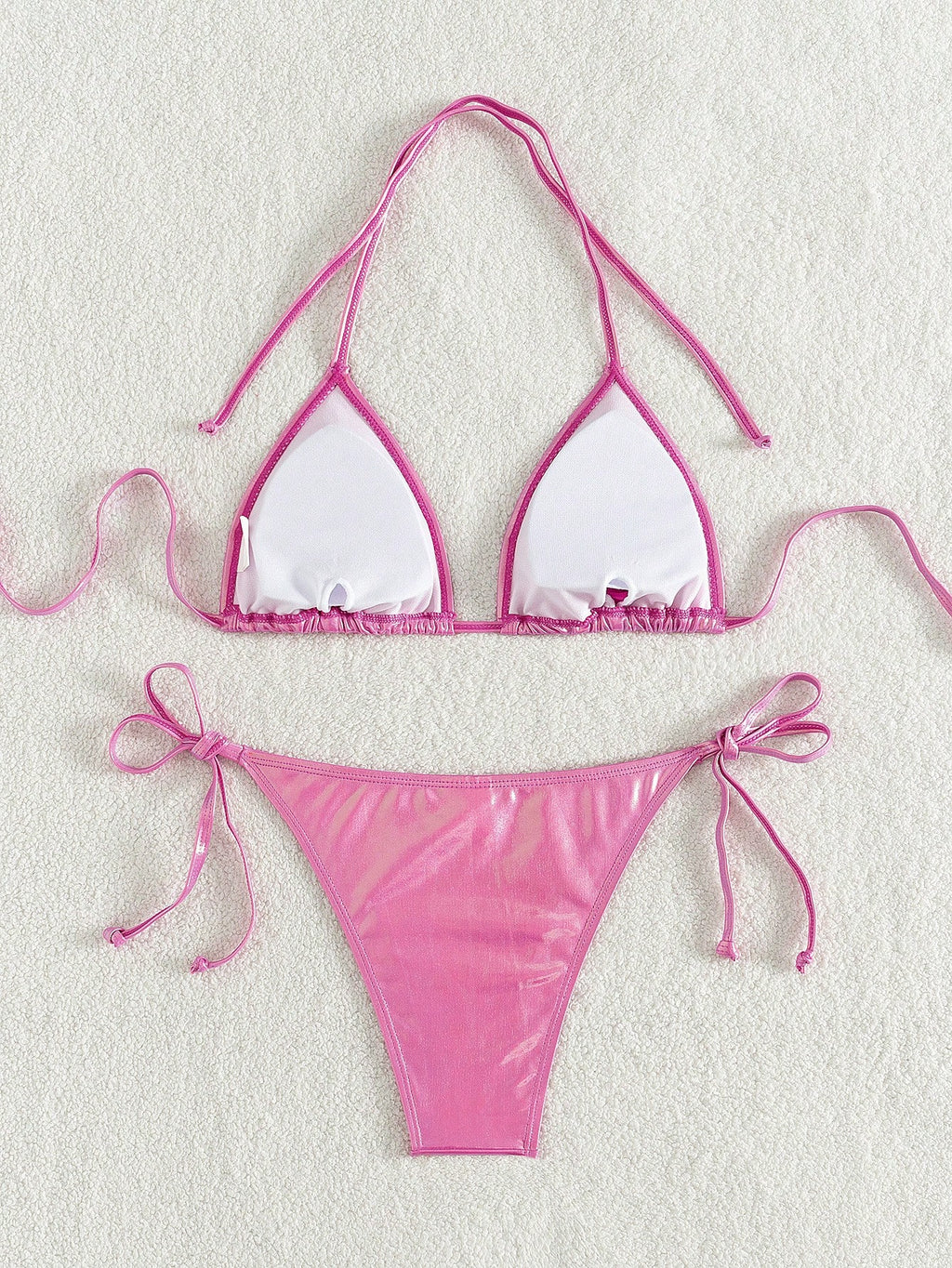 Swim Basics Women's Solid Color Metal-Accented Halter Tie Sexy Bikini Set, Summe