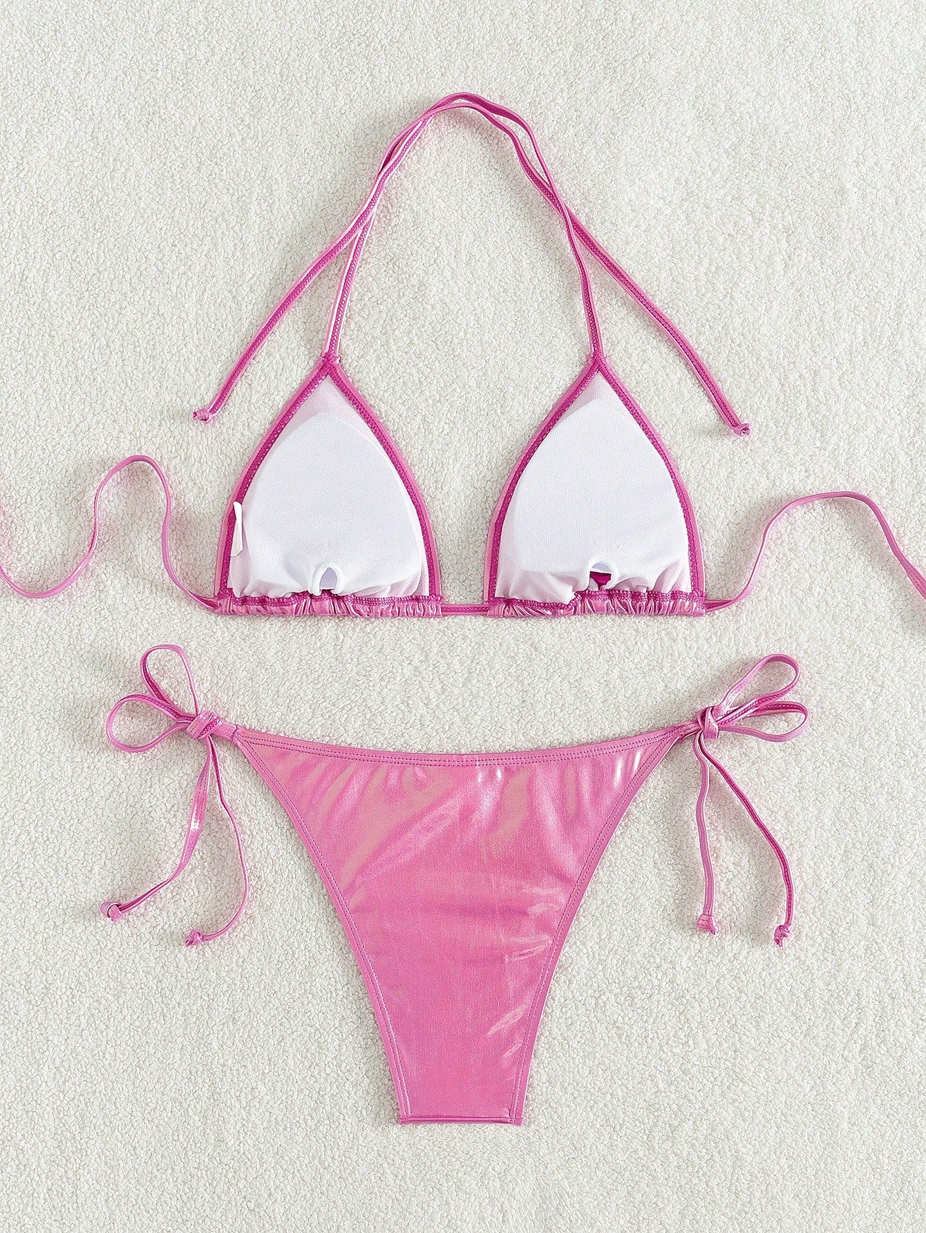 Swim Basics Women's Solid Color Metal-Accented Halter Tie Sexy Bikini Set, Summe