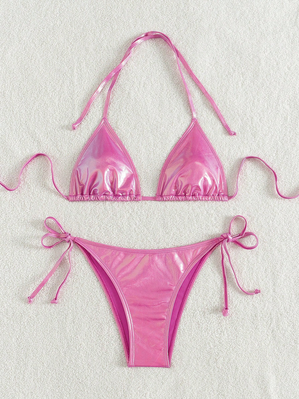 Swim Basics Women's Solid Color Metal-Accented Halter Tie Sexy Bikini Set, Summe