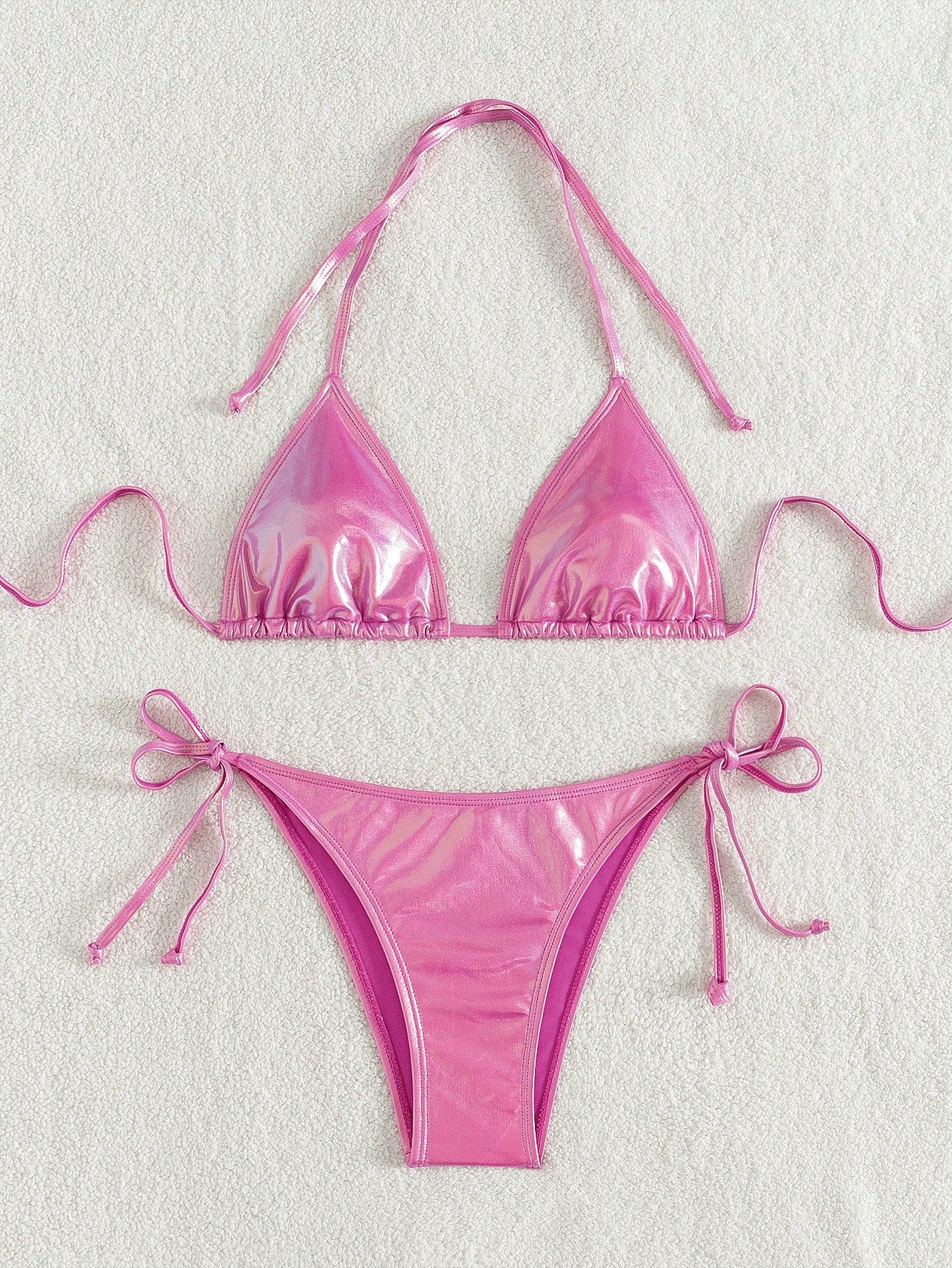 Swim Basics Women's Solid Color Metal-Accented Halter Tie Sexy Bikini Set, Summe