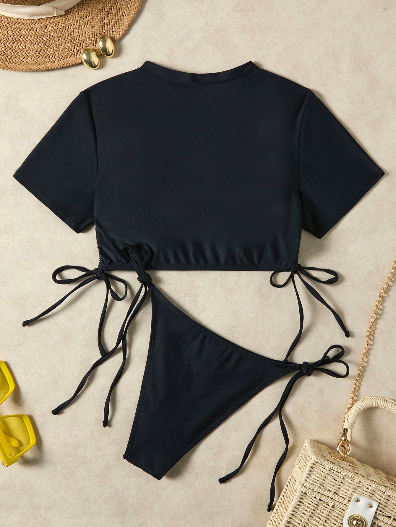 New Summer Drawstring Solid Color Bikini Women's Beach Swimwear Vacation White - image 3