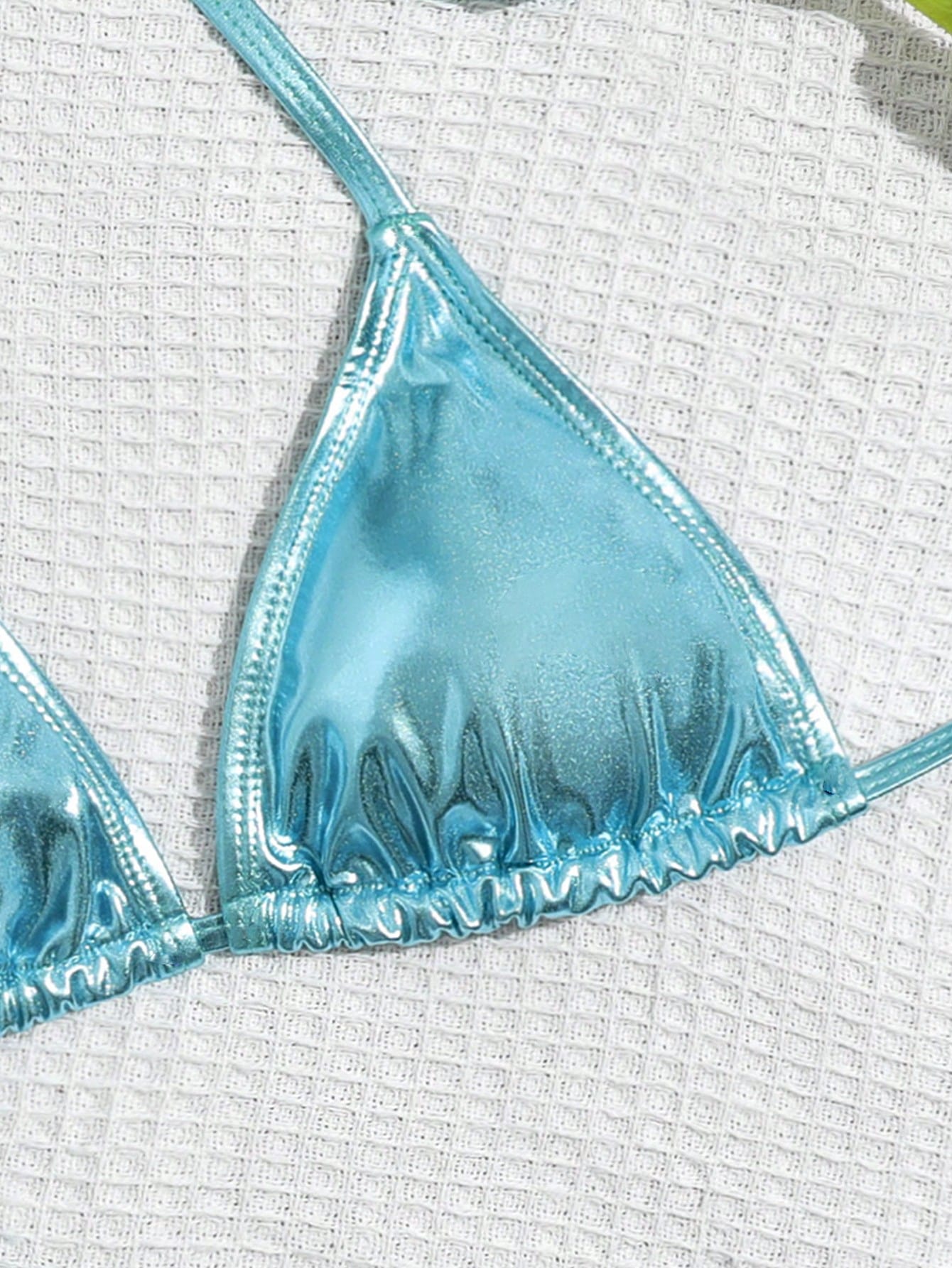 Swim Vcay Solid Color Neck Tie Split Bikini Swimsuit, Summer - image 4