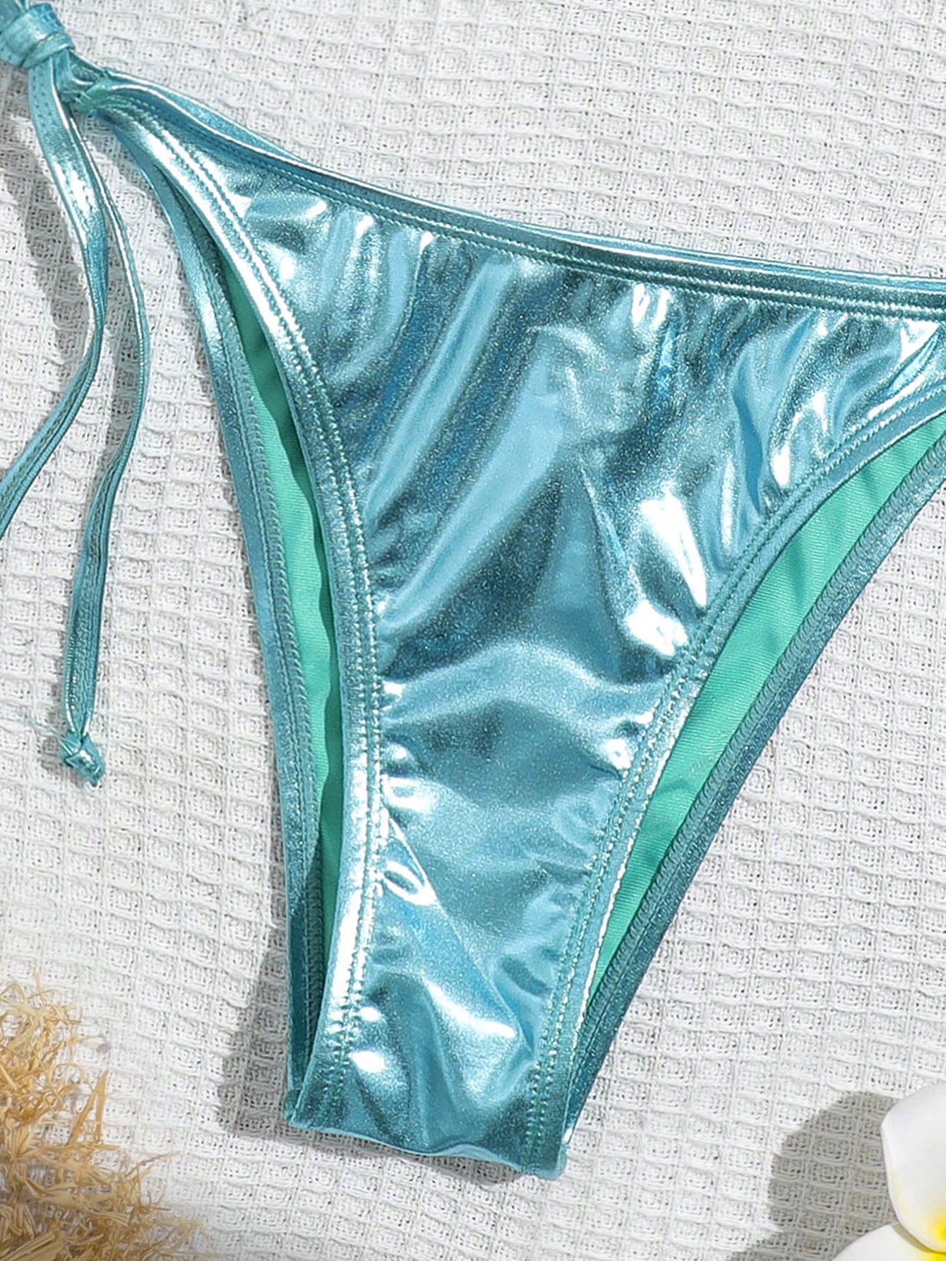 Swim Vcay Solid Color Neck Tie Split Bikini Swimsuit, Summer - image 5