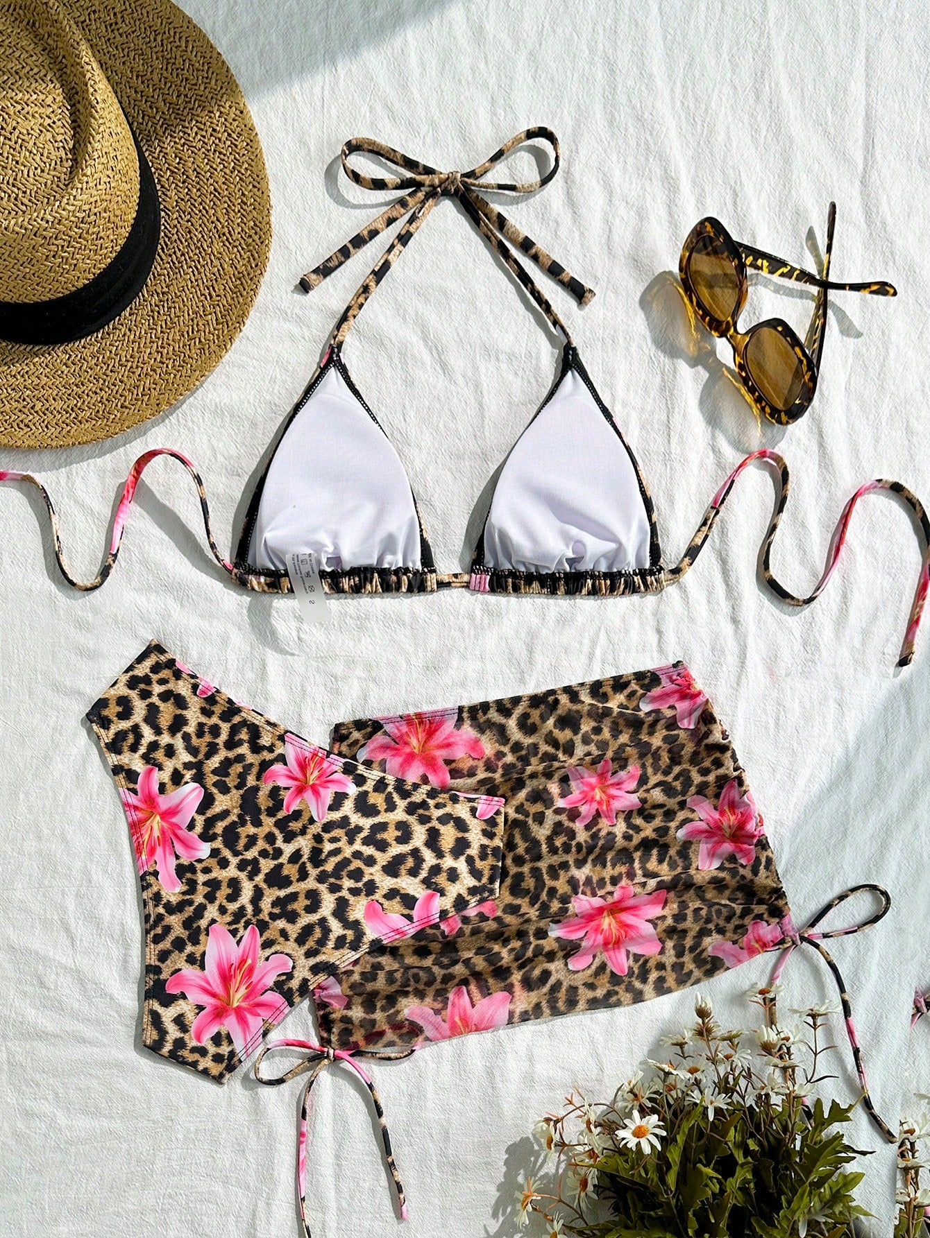 Costavie Women's 3 PiecesBikini Set With Mesh Skirt, Casual Beach Resort Swimwea