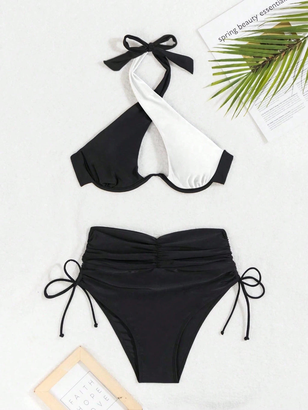Swim SXY Women's Solid Color Halter Neck Bikini Set With Underwire,