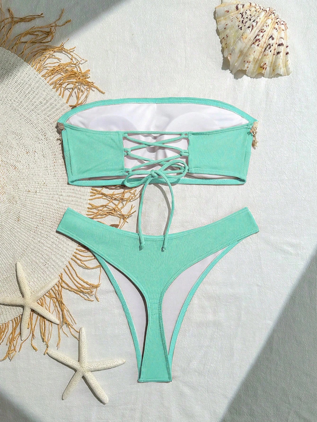 Swim SXY Springbreak Women's Bikini Set, Bandeau Top, Hollow Back, Criss-Cross S