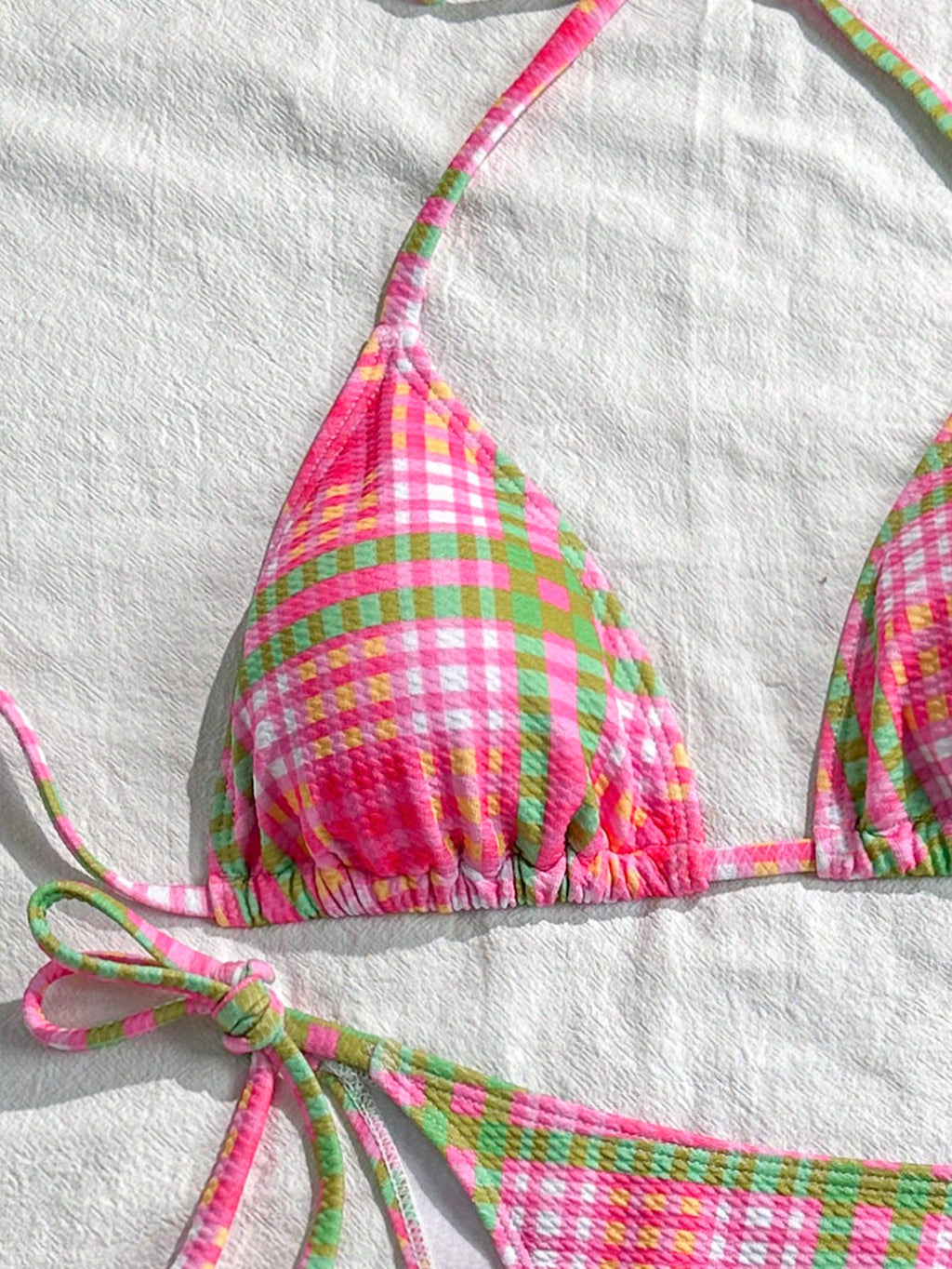 Swim Mod 2pcs/Set Women's Random Plaid Print Spaghetti Strap Sexy