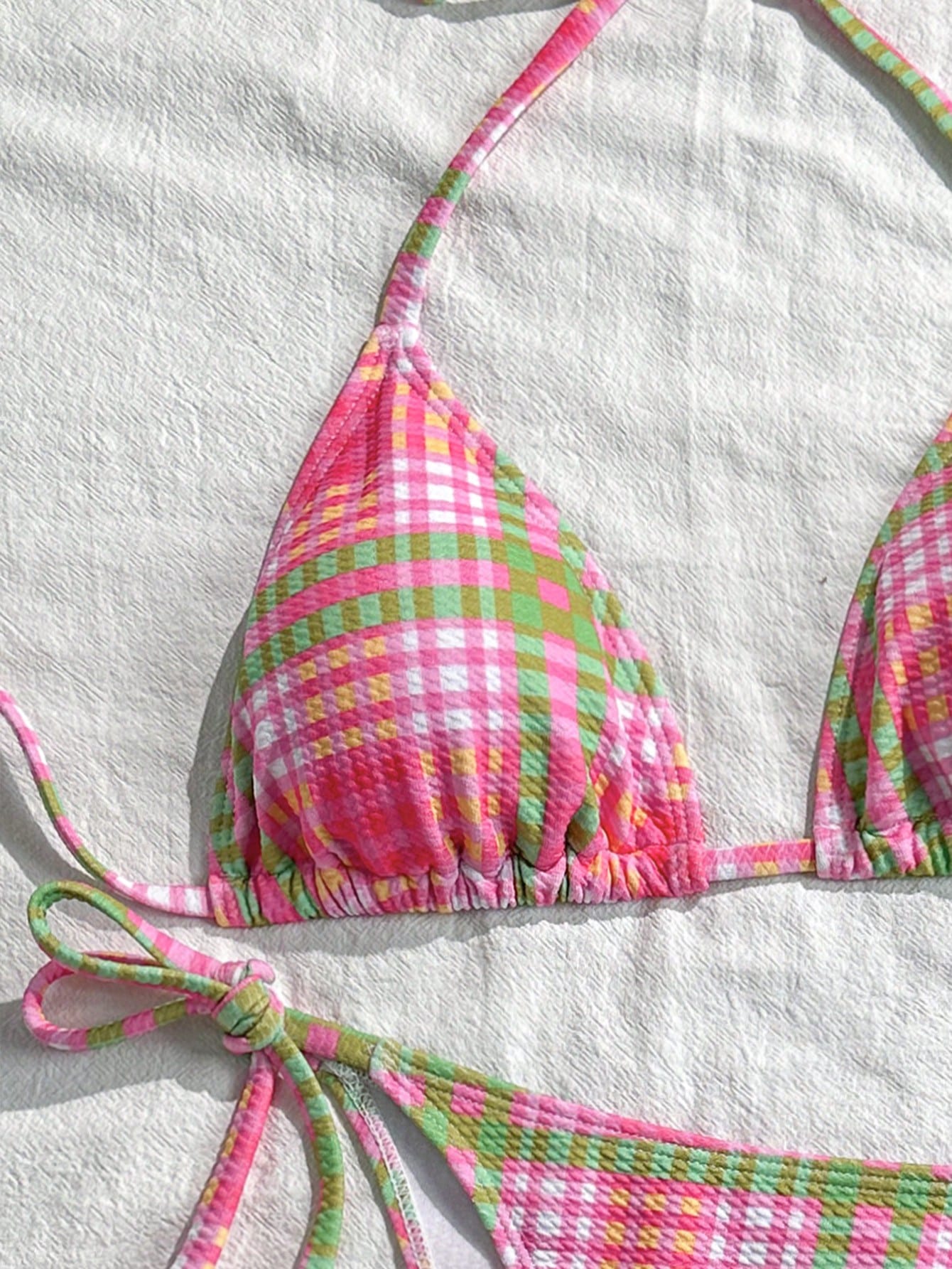 Swim Mod 2pcs/Set Women's Random Plaid Print Spaghetti Strap Sexy