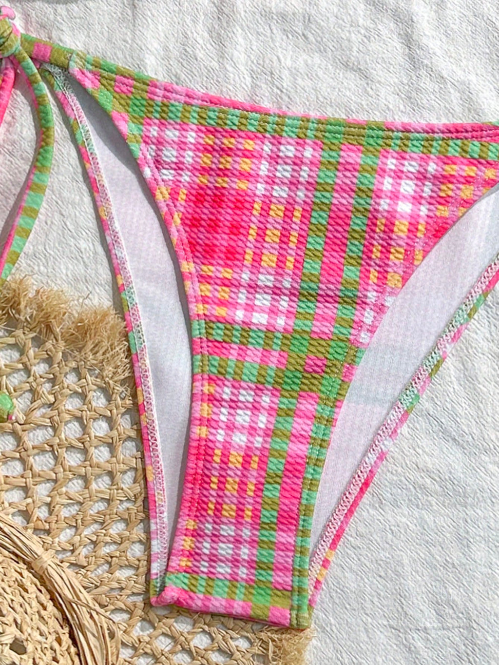 Swim Mod 2pcs/Set Women's Random Plaid Print Spaghetti Strap Sexy