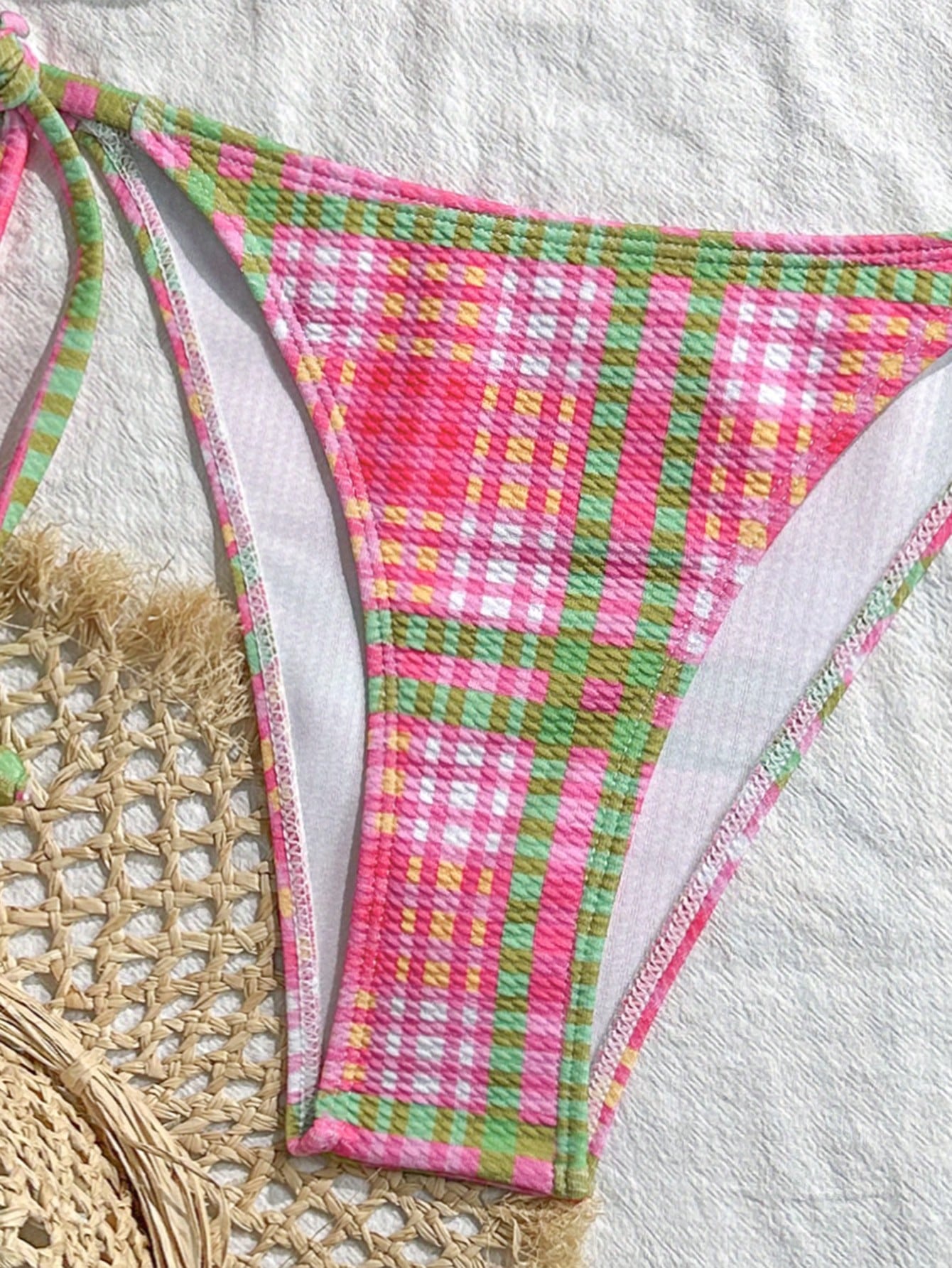 Swim Mod 2pcs/Set Women's Random Plaid Print Spaghetti Strap Sexy