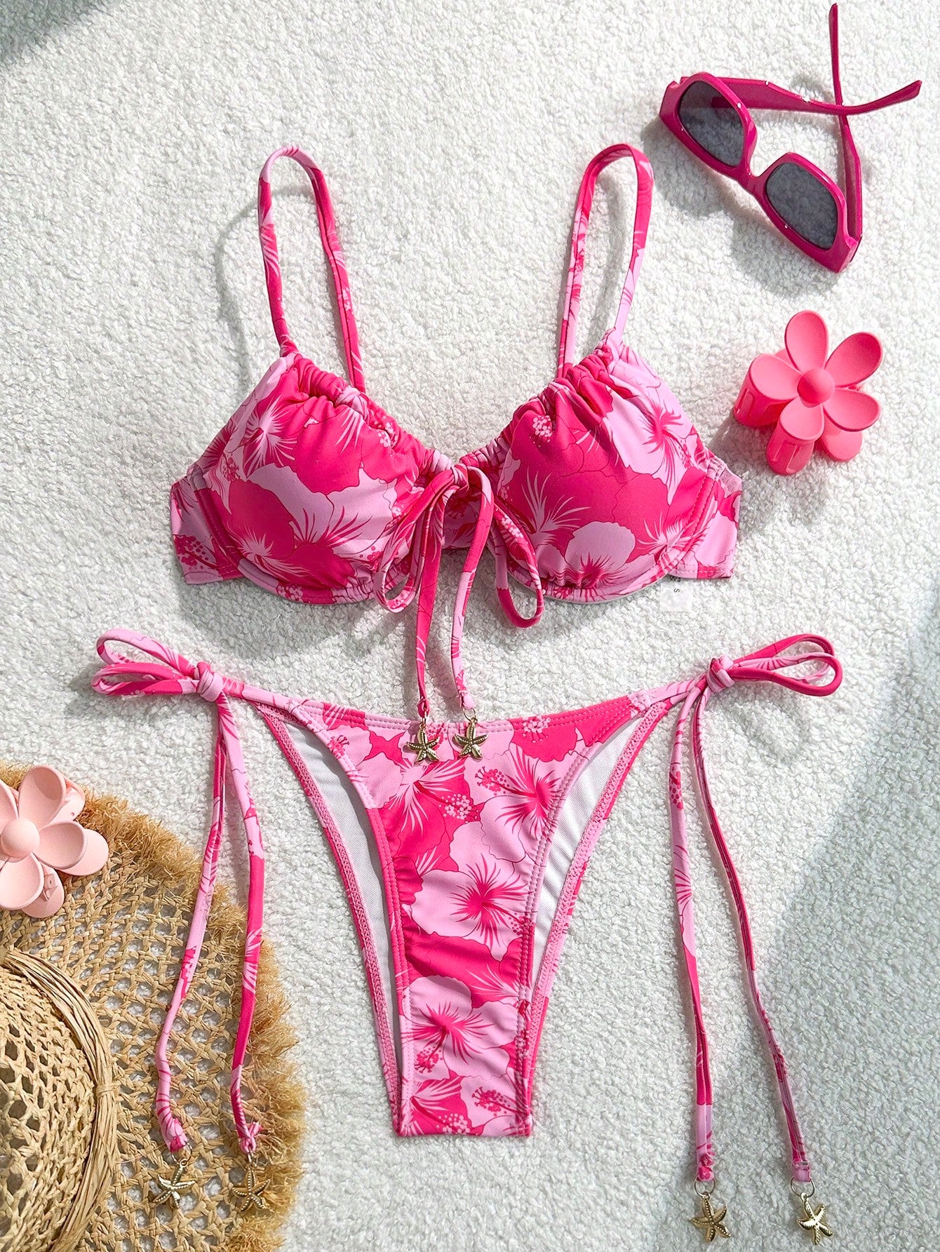 Swim Mod Spring/Summer Digital Print Underwire Push-Up Cami Top And Side Tie Swim Bottoms Women Cute Bikini - image 6