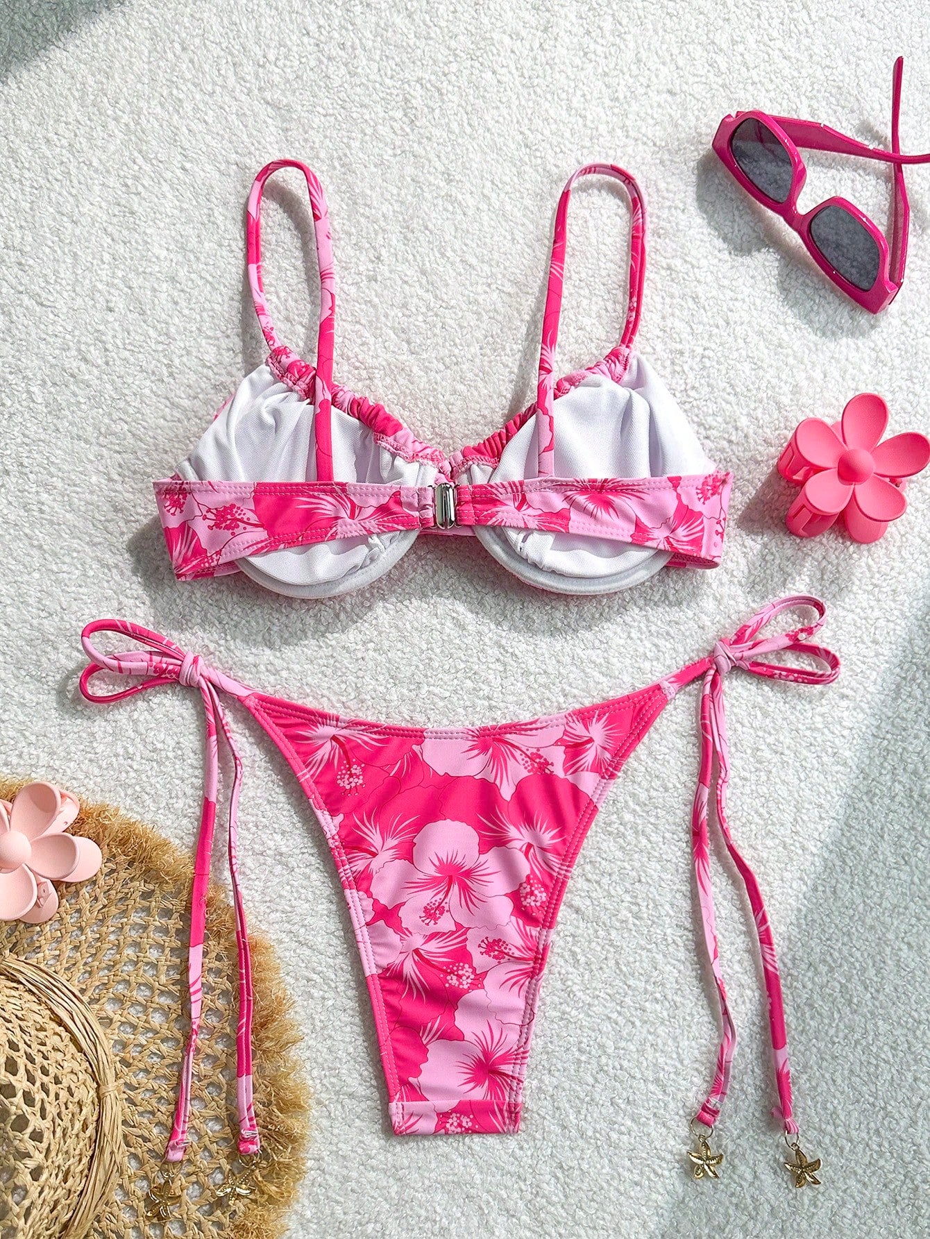 Swim Mod Spring/Summer Digital Print Underwire Push-Up Cami Top And Side Tie Swim Bottoms Women Cute Bikini - image 7