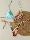 Women's Fashionable Elegant Blue & Orange Floral Print Sexy Halter