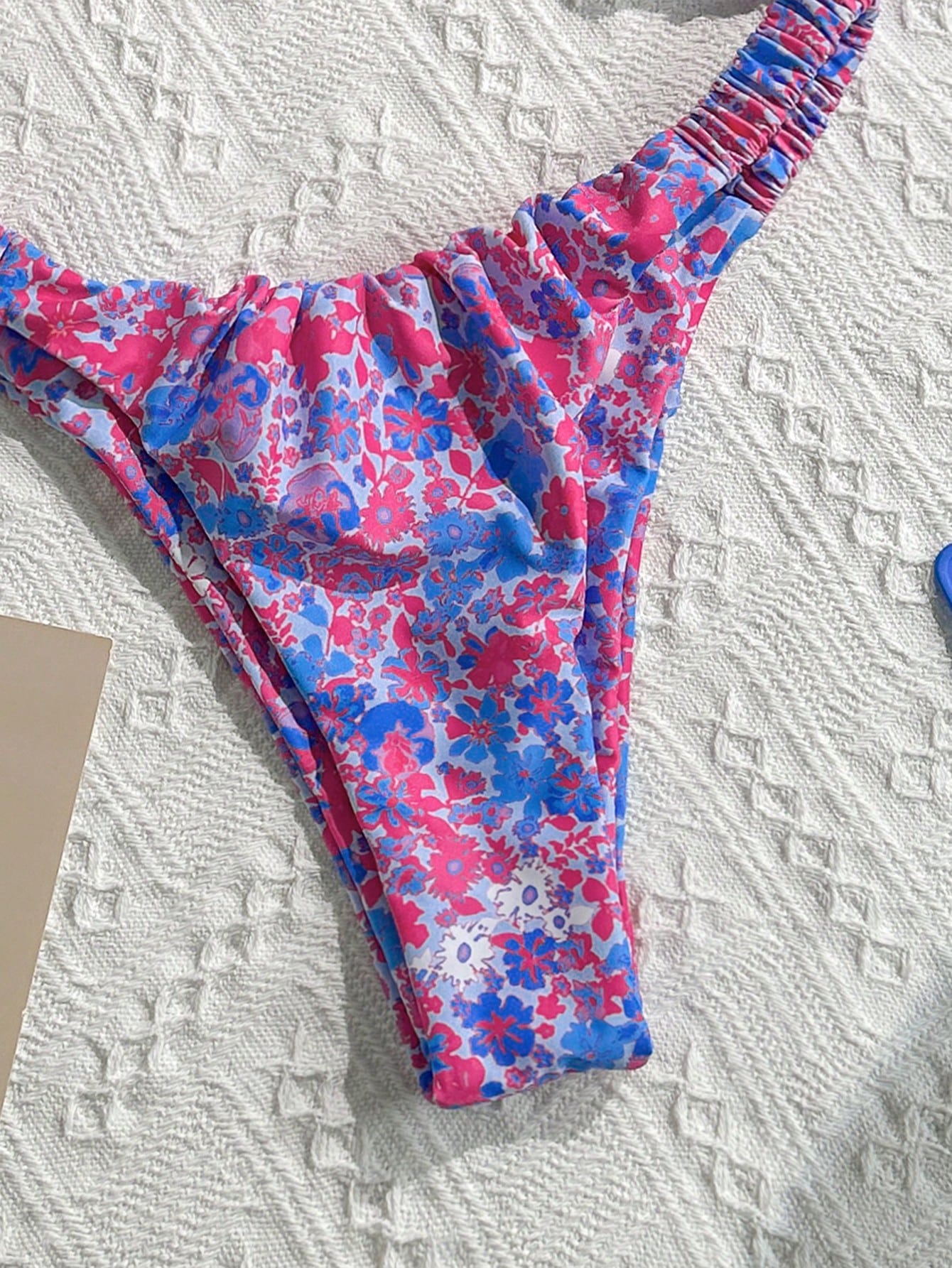 Swim Mod Women's Solid Color Ruched High Cut Sexy Bikini Set,