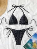 Swim Basics Women's Sexy 2-Piece Polka Dot Random Print Halter Tie Pearl Decor Bikini Set, Summer