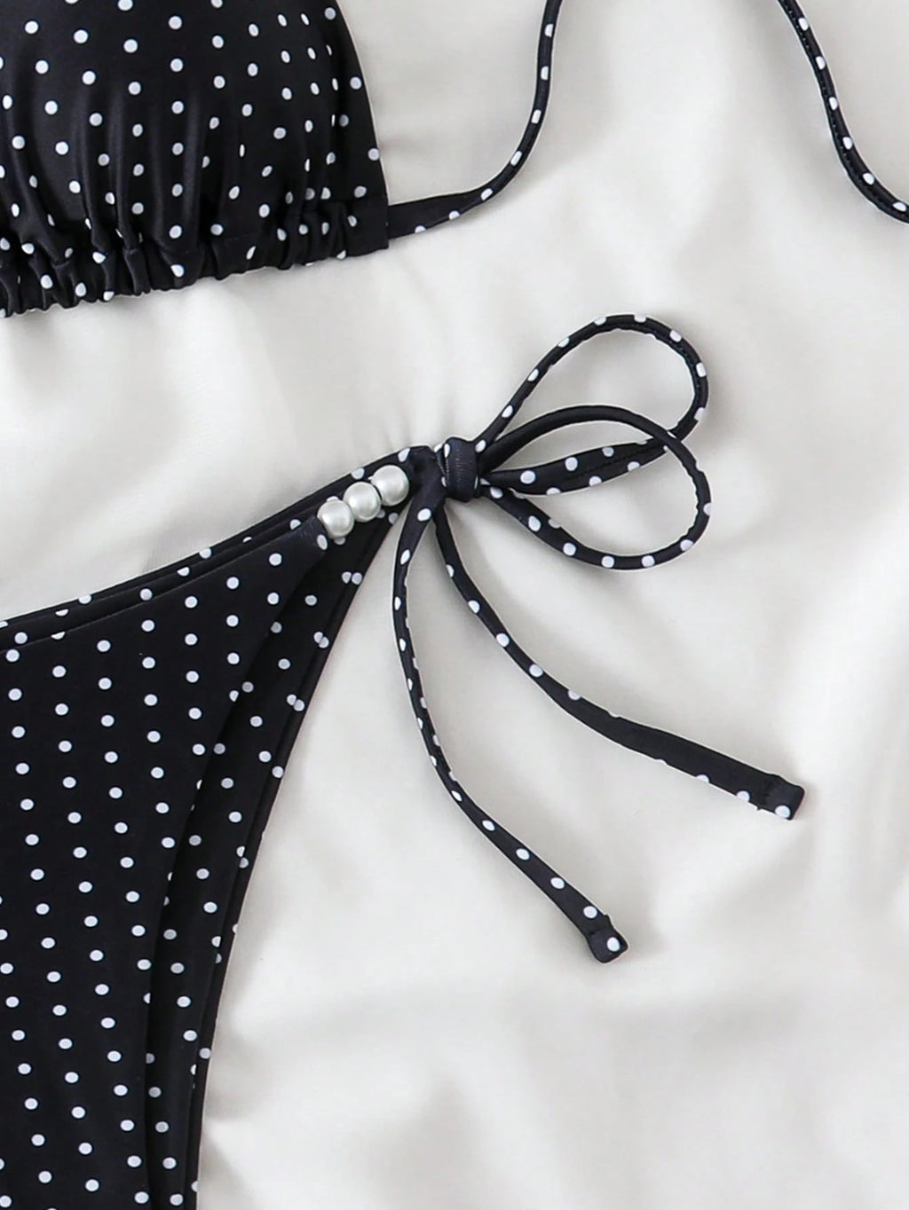 Swim Basics Women's Sexy 2-Piece Polka Dot Random Print Halter Tie Pearl Decor Bikini Set, Summer - image 5