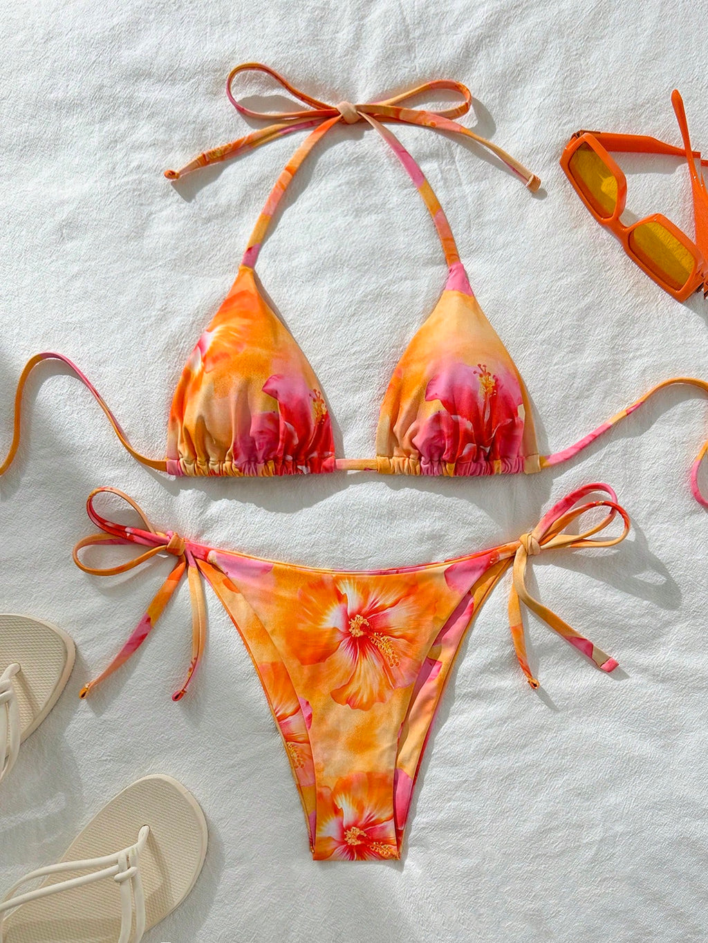 Swim Vcay Women's Random Print Halter Neck Tied Bikini Set, Summer