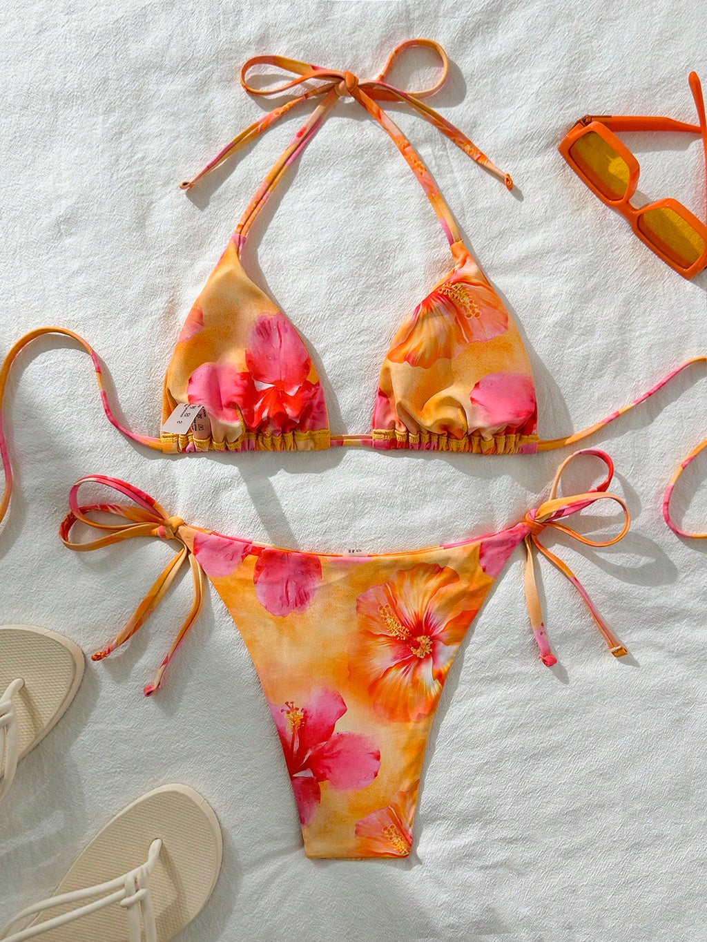 Swim Vcay Women's Random Print Halter Neck Tied Bikini Set, Summer